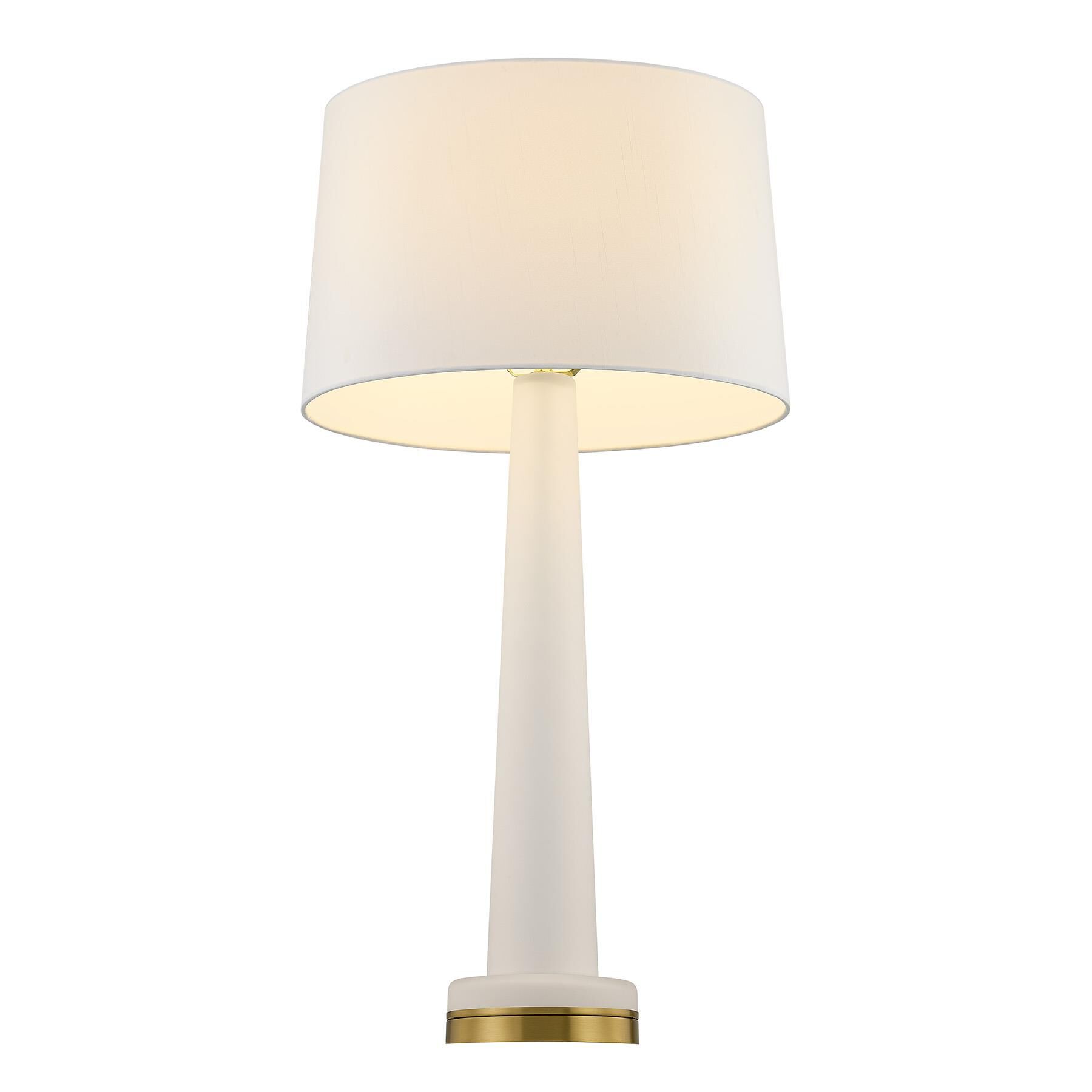 Shown in Warm Brass finish and White Fabric shade