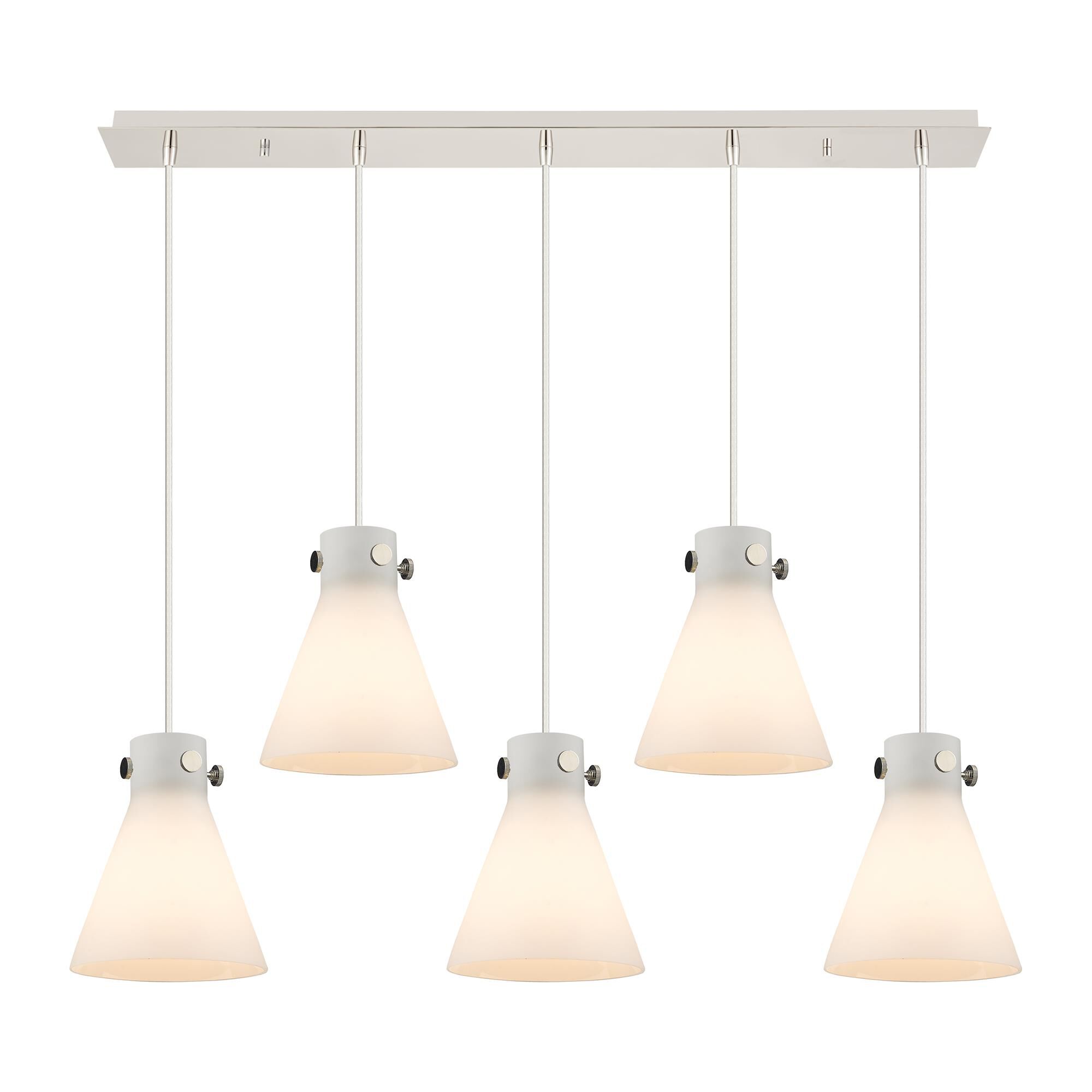 Shown in Polished Nickel finish and White glass and White Glass shade