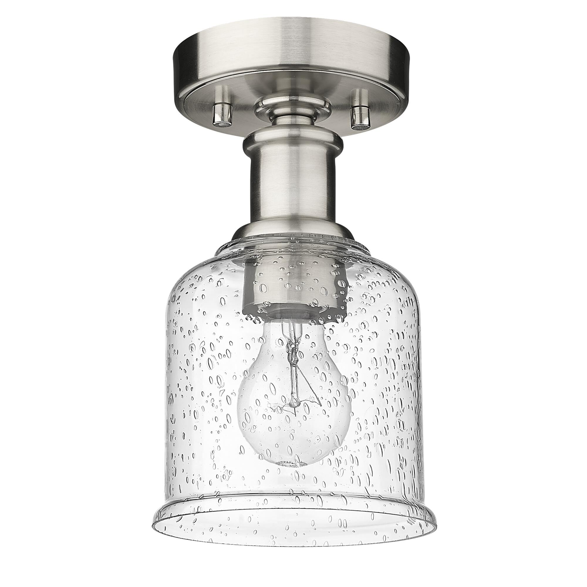 Shown in Brushed Nickel finish and Clear Seedy glass