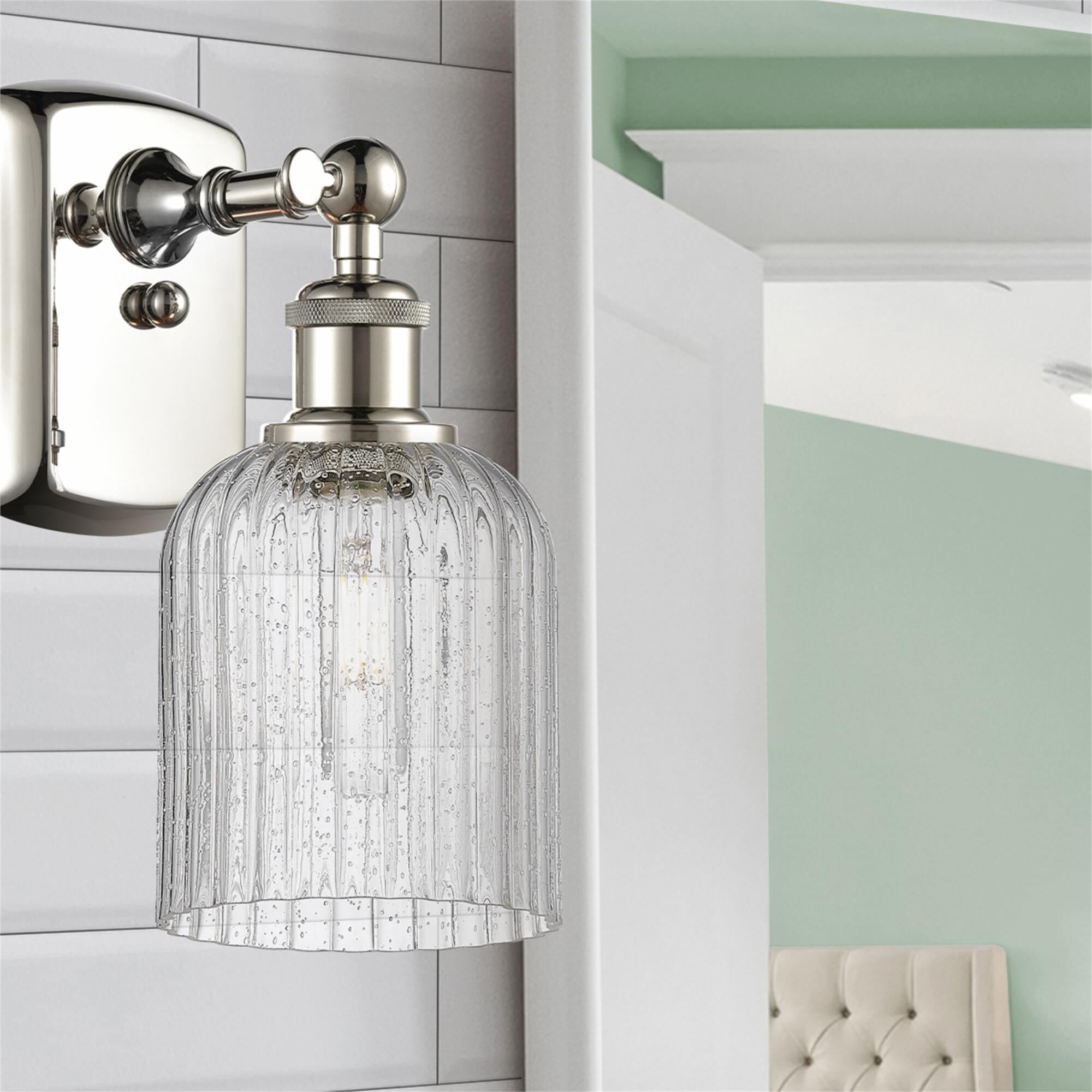 Shown in Polished Nickel finish and Seedy glass