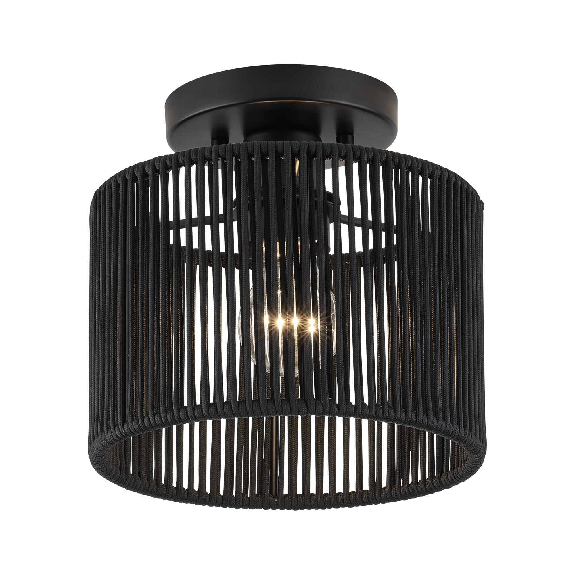 Shown in Black finish and Hand-Woven Parisian Night Color Polyester Rope shade