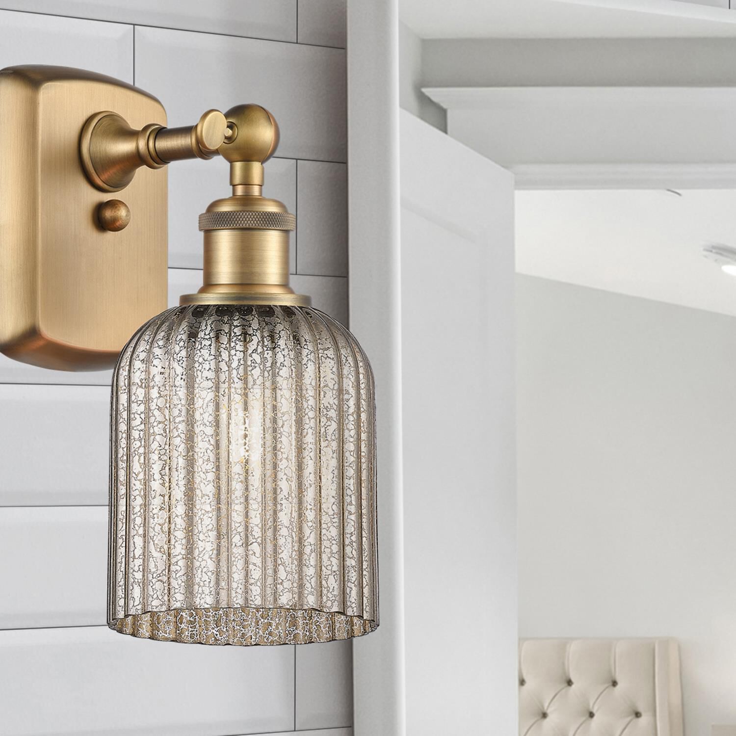 Shown in Brushed Brass finish and Mercury glass