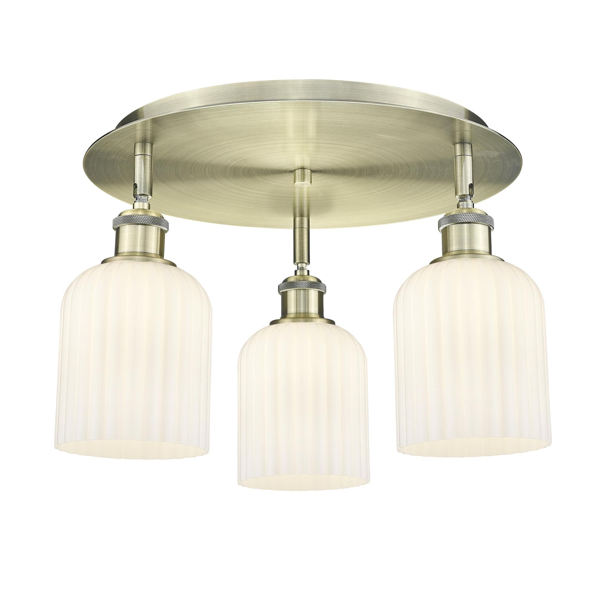 Shown in Antique Brass finish and Gloss White shade