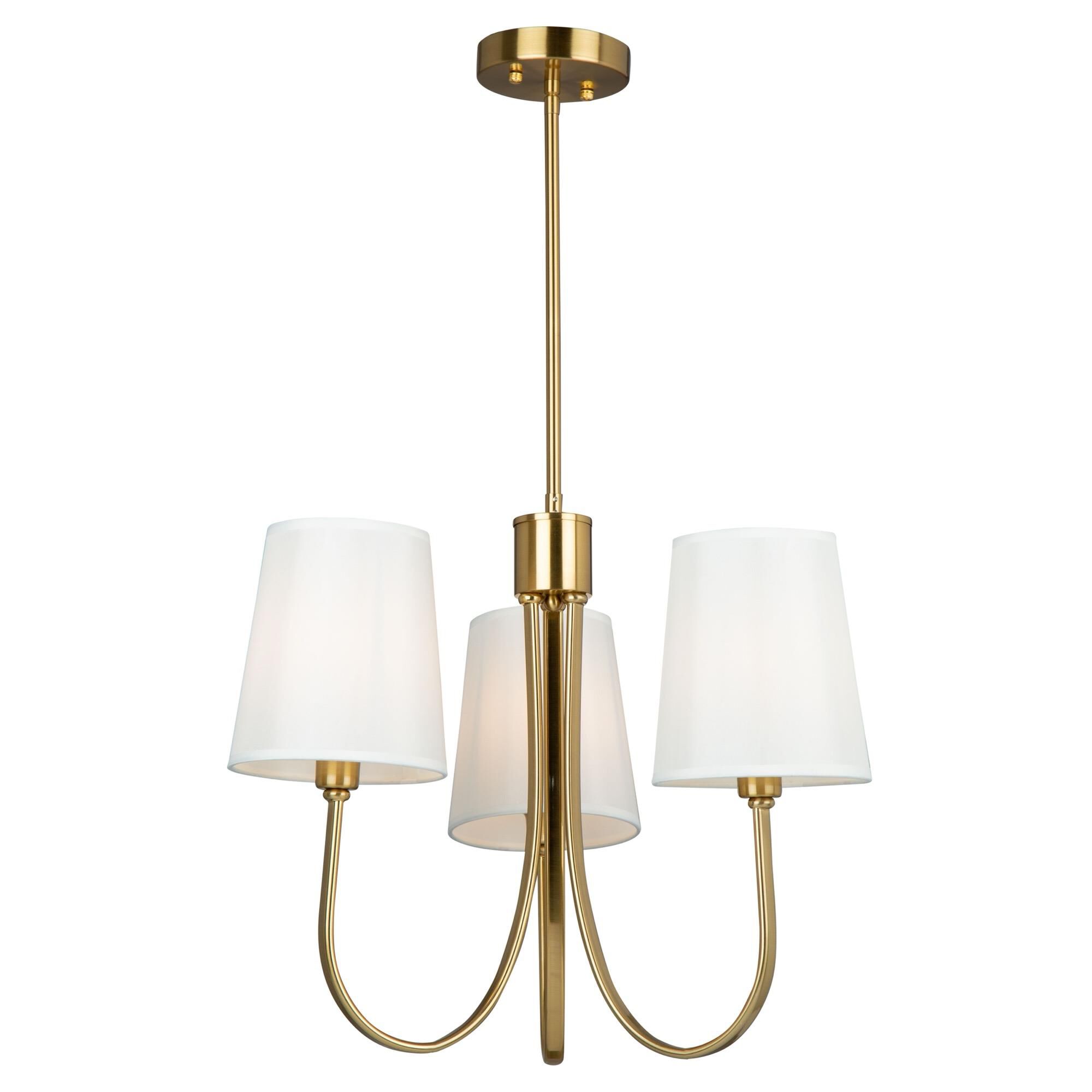 Shown in Brushed Gold finish and White Linen shade