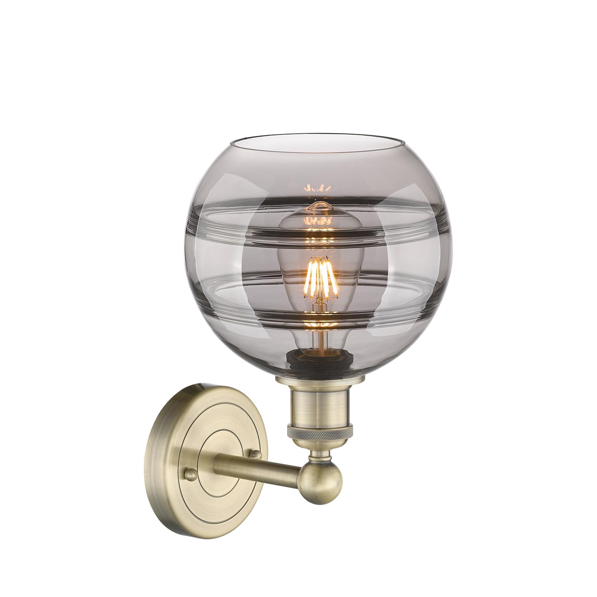 Shown in Antique Brass finish and Light Smoke glass