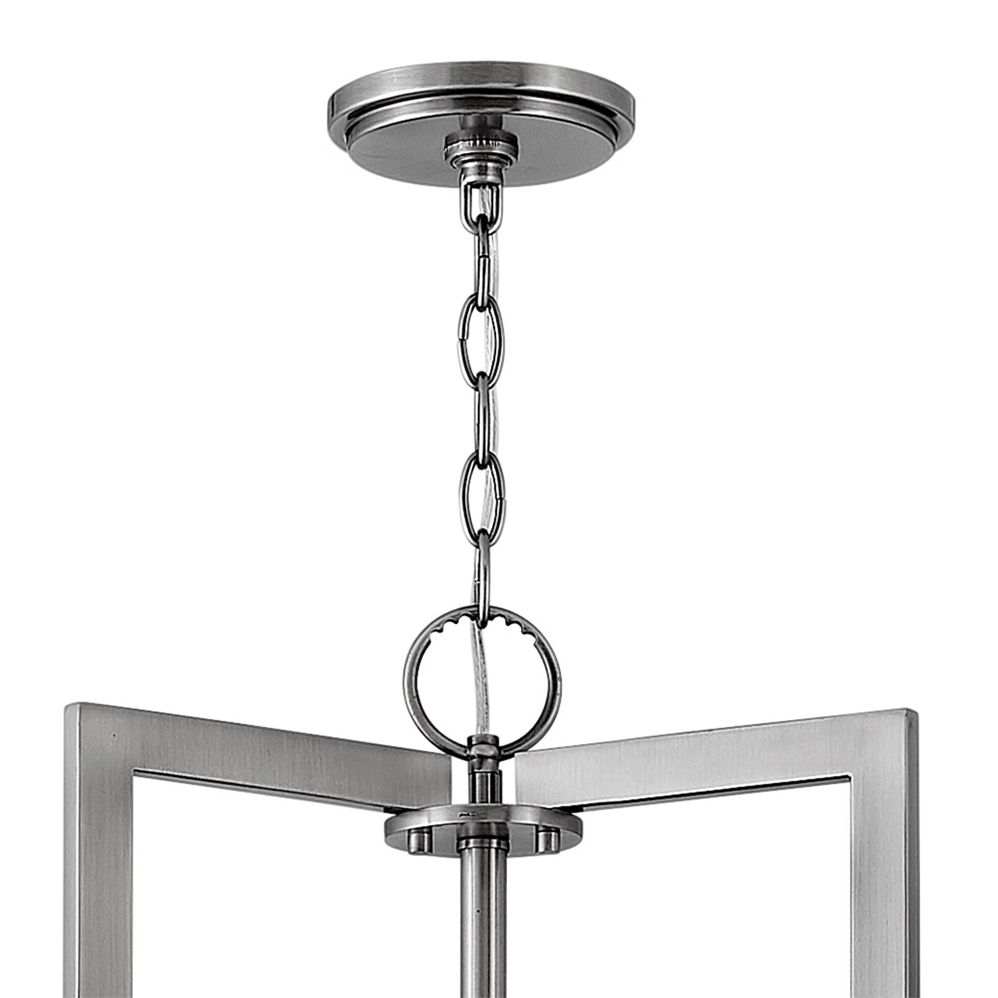 Shown in Antique Nickel finish and Off-White Linen Hardback shade