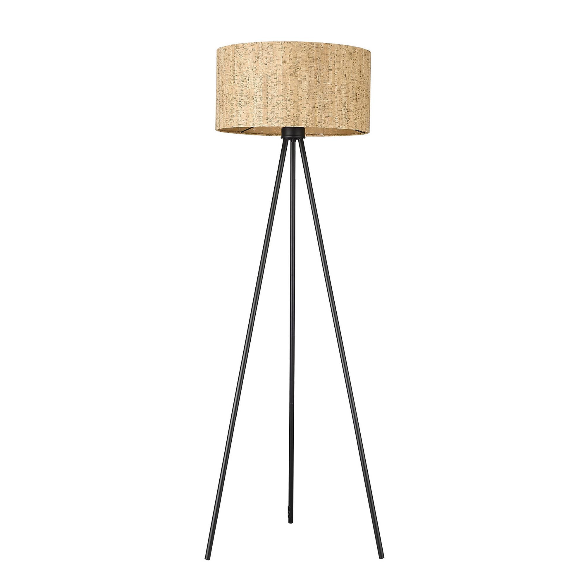 Shown in Matte Black finish and Cork glass and Cork Drum shade