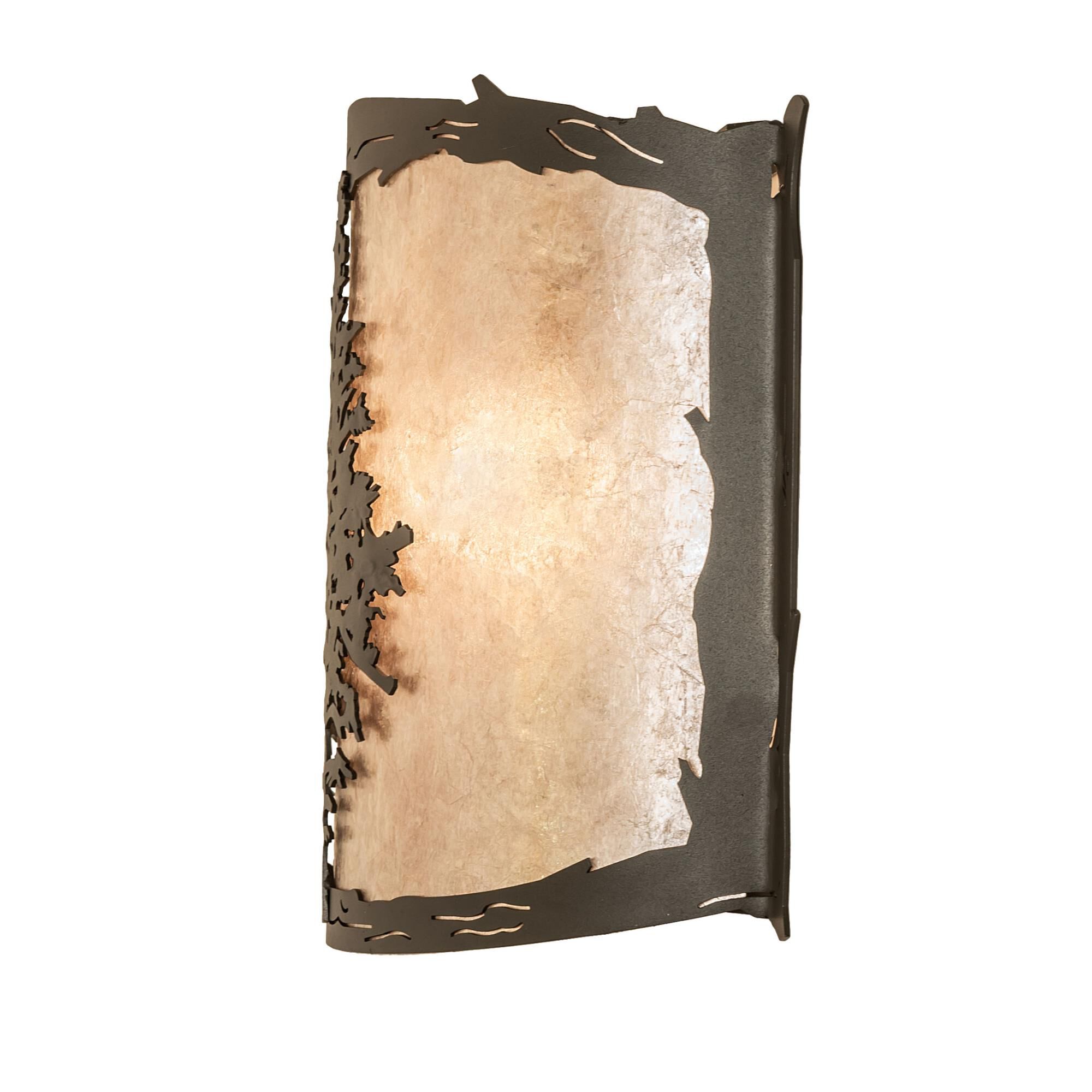 Shown in Wrought Iron finish and Silver Mica glass