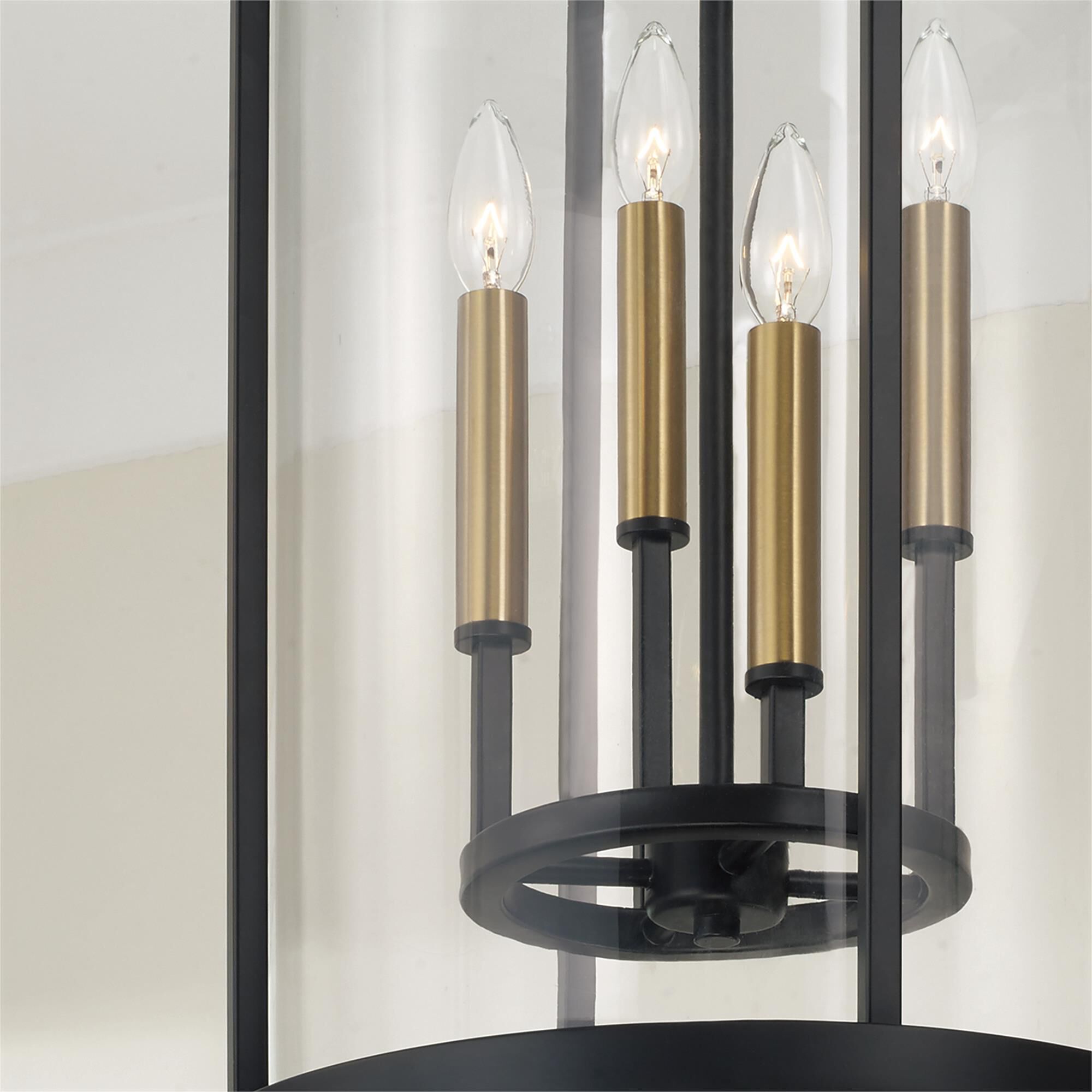 Shown in Espresso And Brass finish and Clear glass