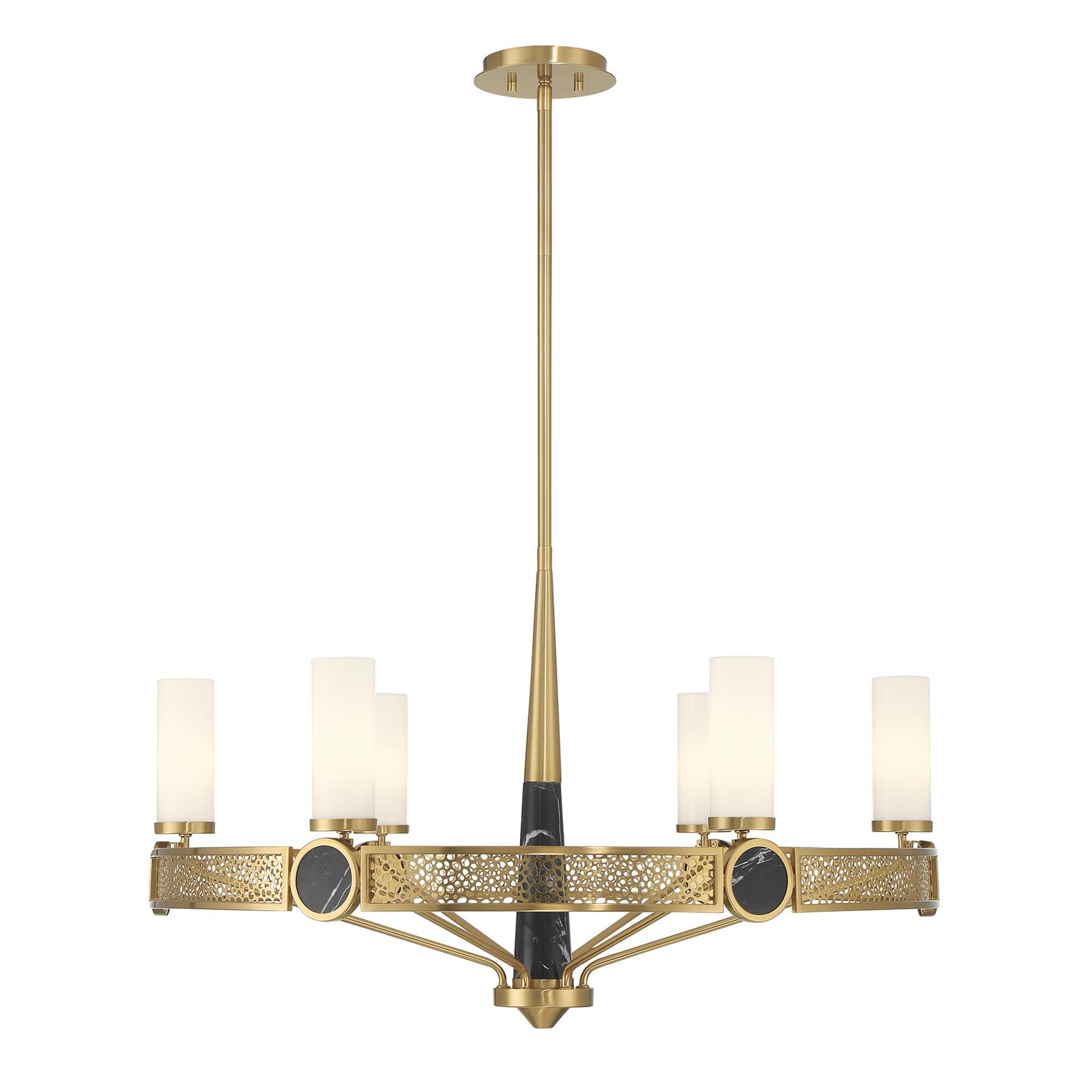 Shown in Warm Brass finish and White Opal glass and Black Marble accent