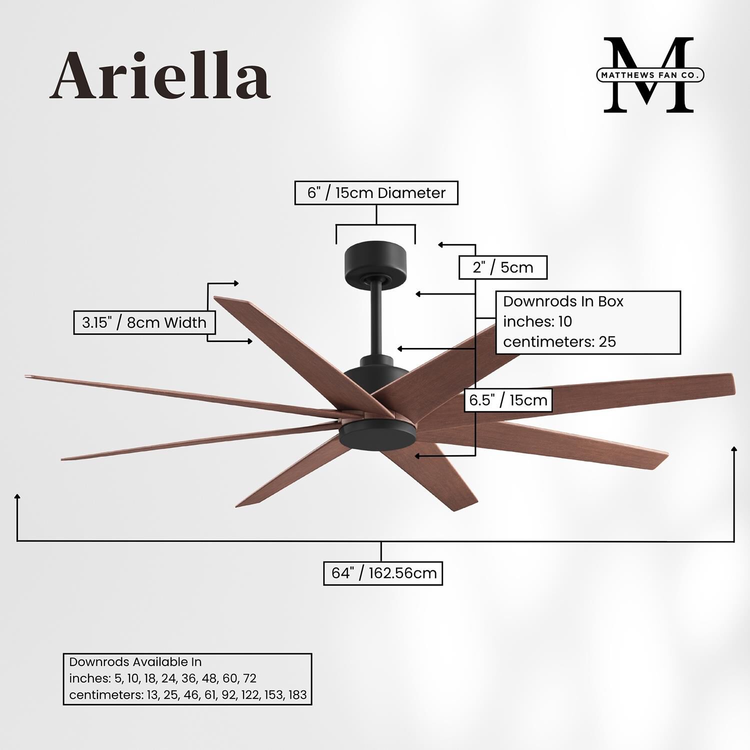Ariella 64 Inch Ceiling Fan with Light Kit by Matthews Fan Company