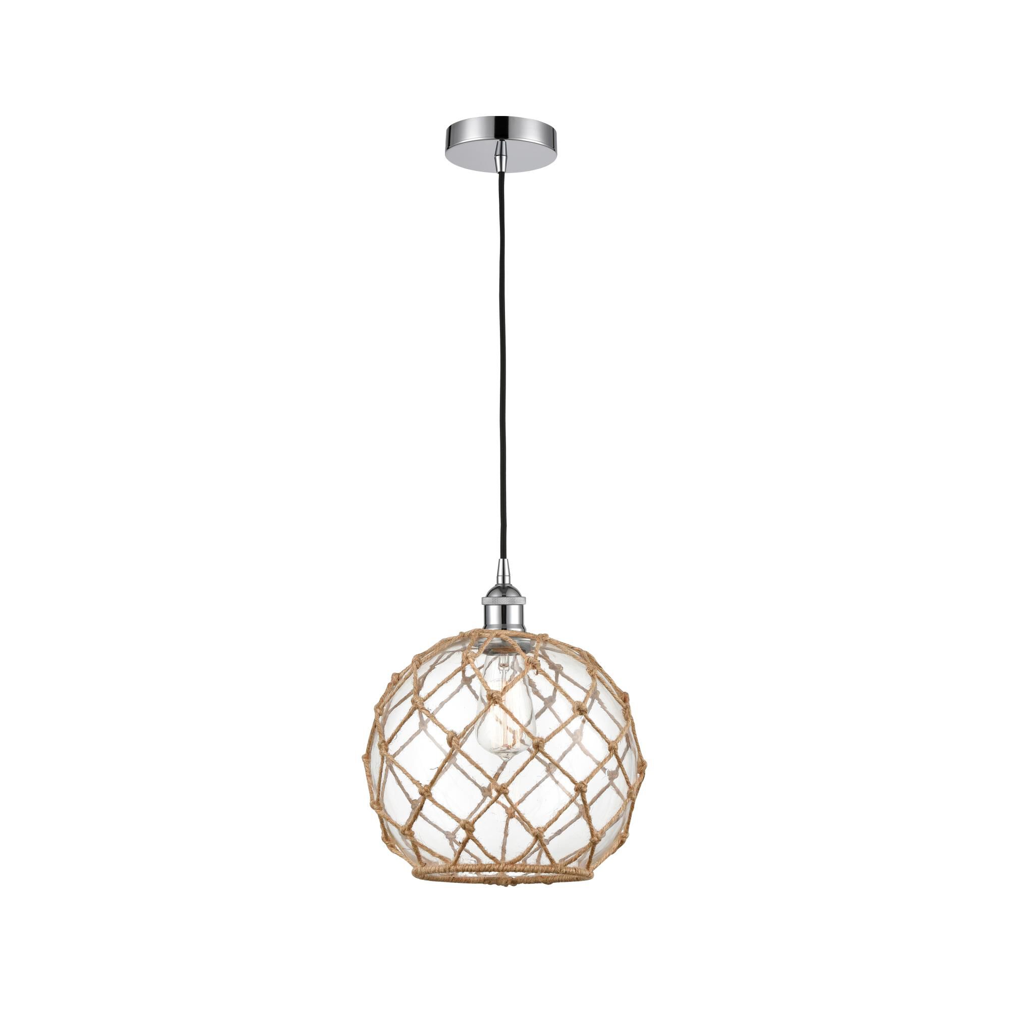 Shown in Polished Chrome finish and Clear Large Farmhouse With Brown Rope glass and No Shade shade