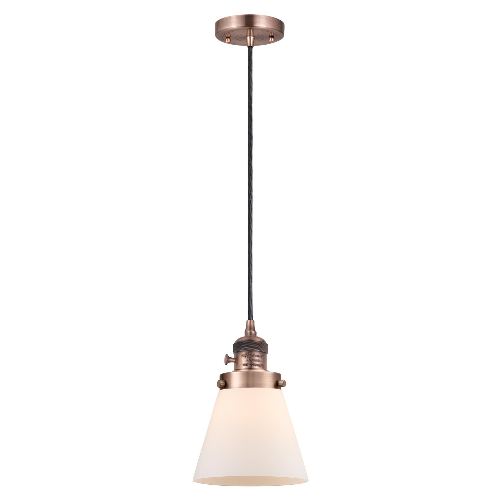 Shown in Antique Copper finish and Matte White Cased glass