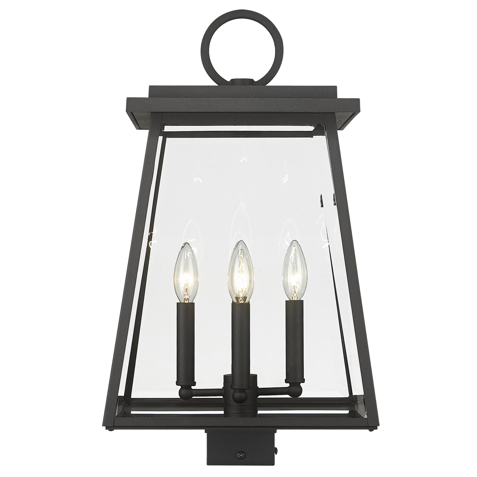 Shown in Black finish and Clear Beveled glass