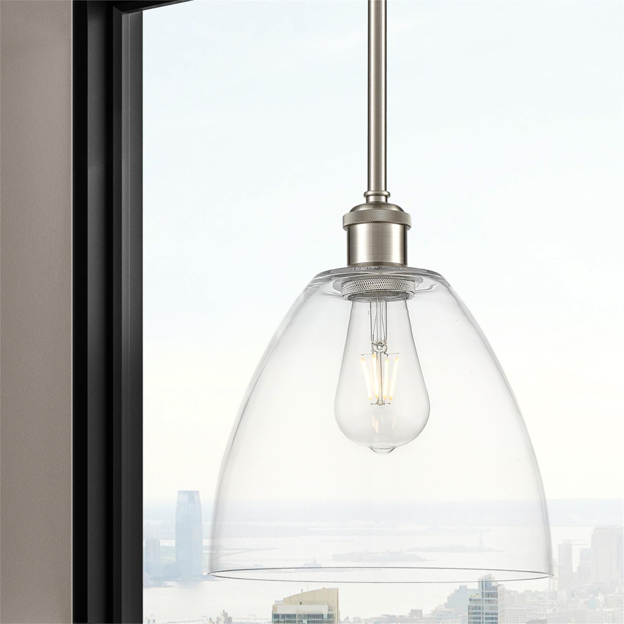 Shown in Brushed Satin Nickel finish and Cased Matte White glass