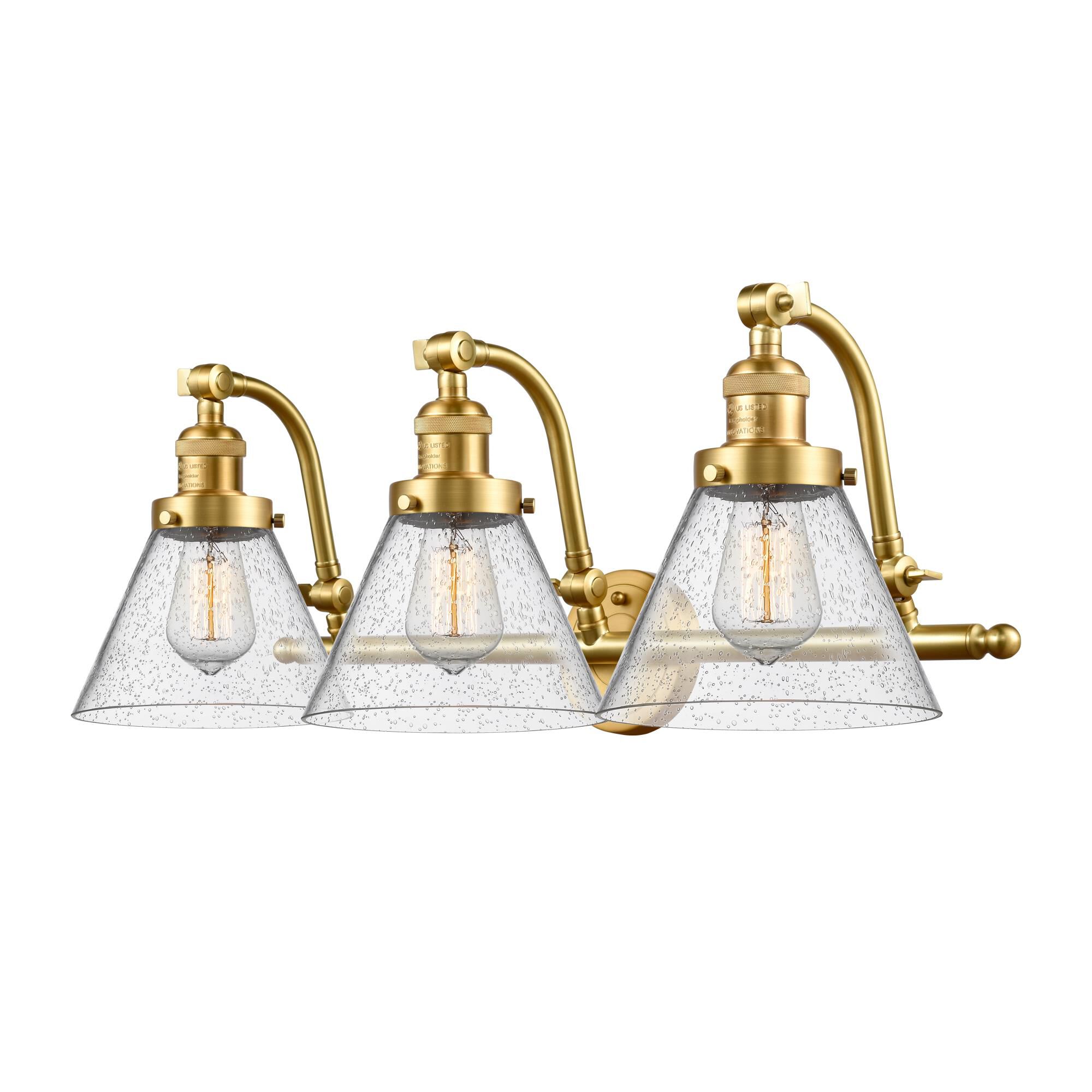 Shown in Satin Gold finish and Seedy Large Cone glass
