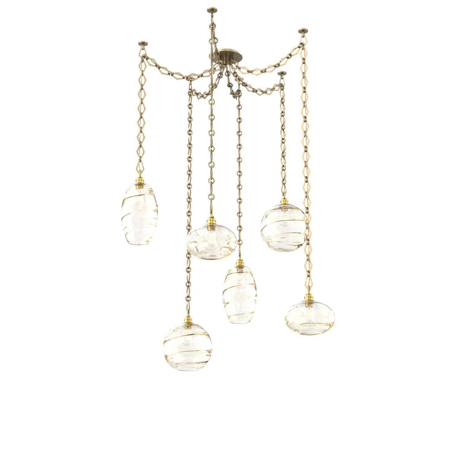 Shown in Gilded Brass finish and Amber glass