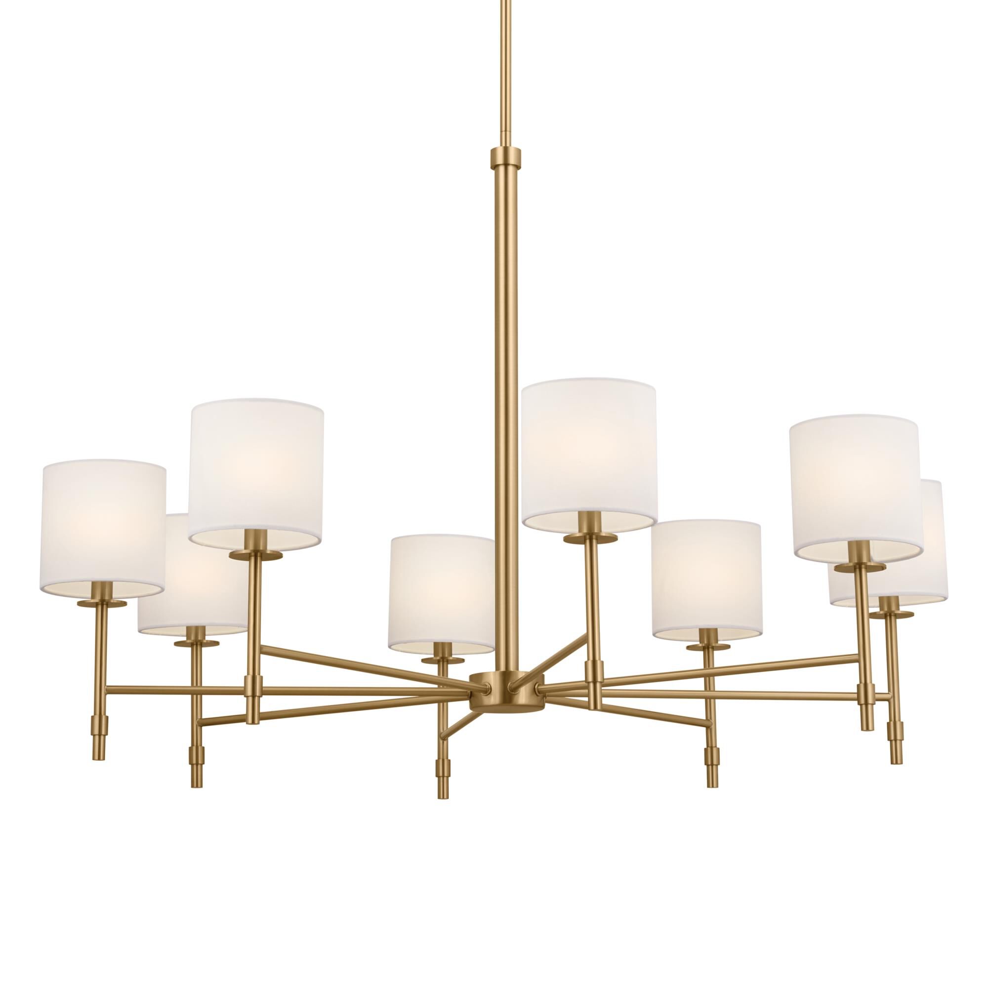 Shown in Brushed Natural Brass finish and Fabric and Drum shade