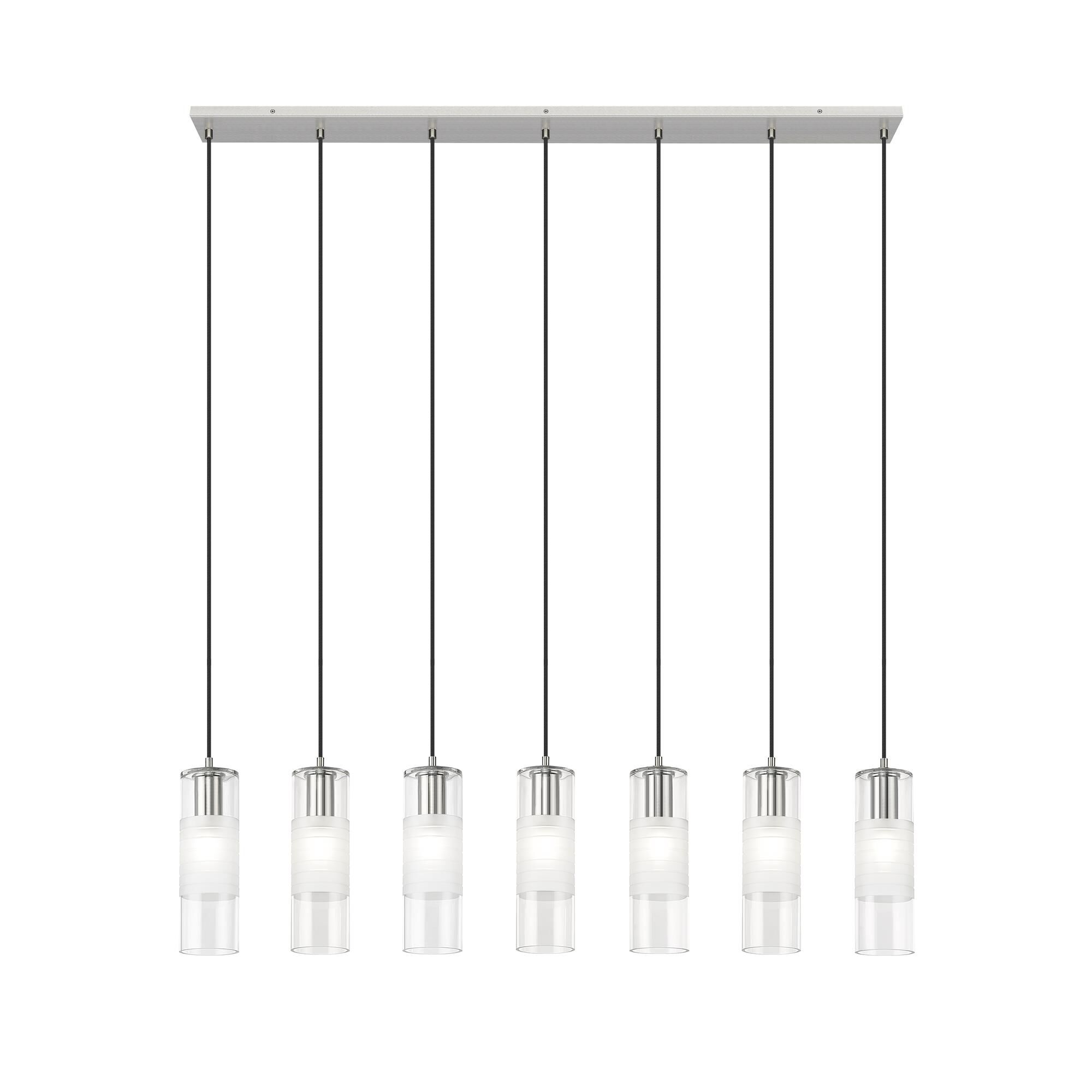 Shown in Brushed Nickel finish and Clear+frosted glass and Clear+frosted shade