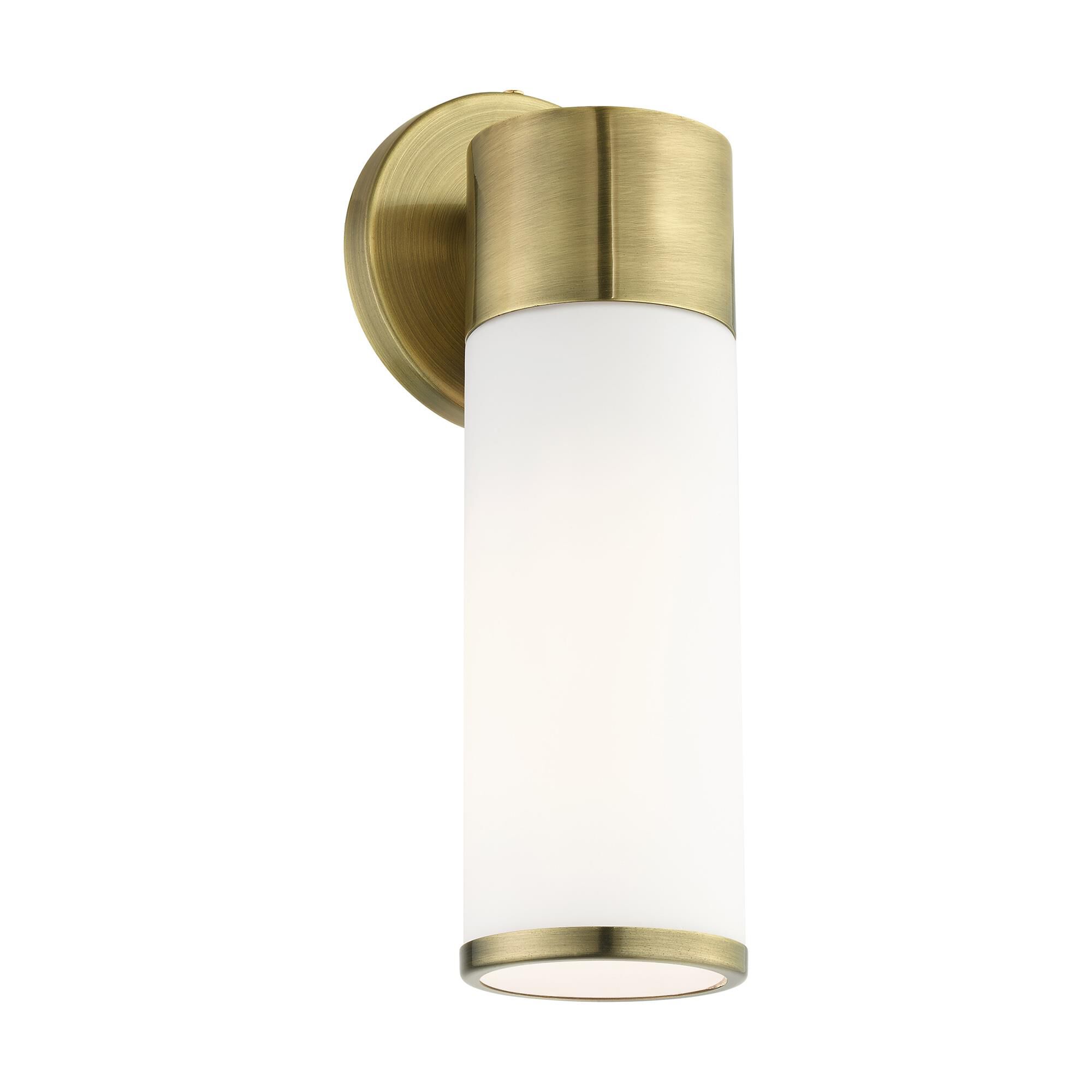 Shown in Antique Brass finish and Satin Opal White glass
