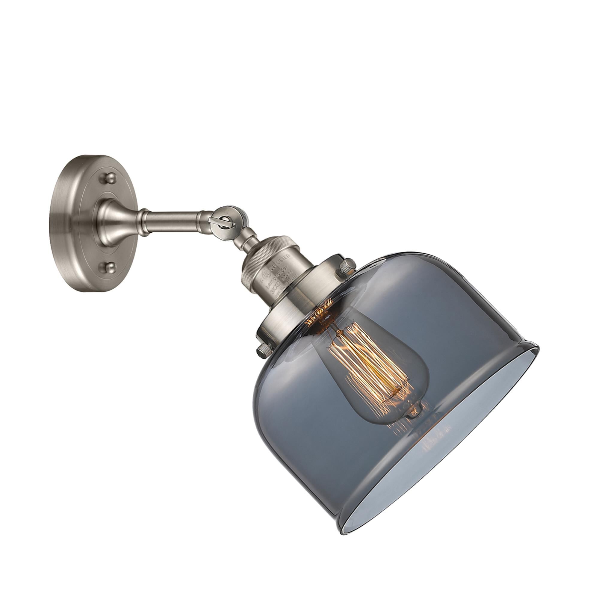 Shown in Brushed Satin Nickel finish and Plated Smoked glass and None accent
