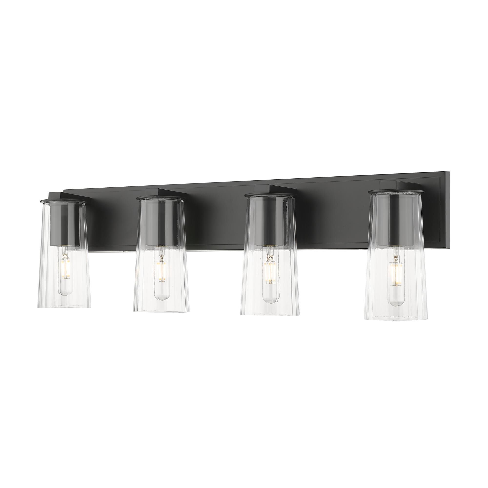 Shown in Matte Black finish and Clear glass and Clear shade