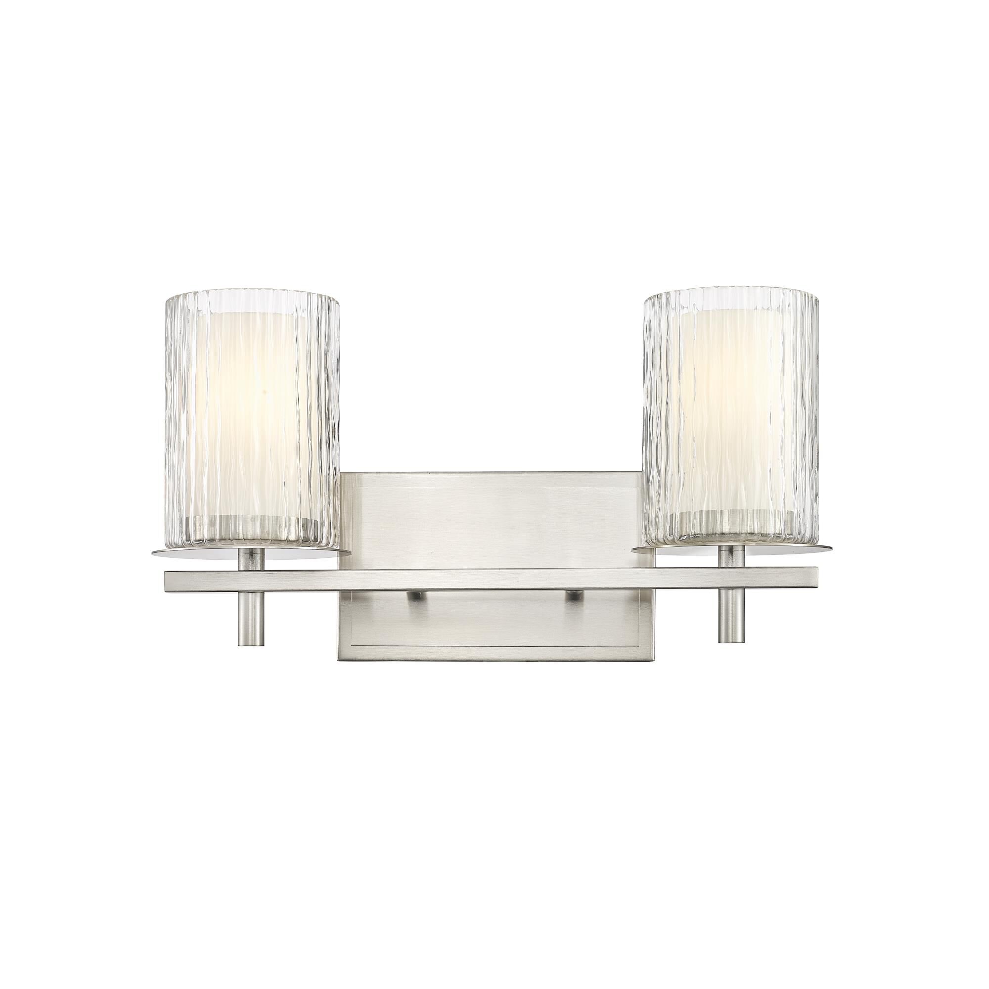 Shown in Brushed Nickel finish and Clear + Etched Opal glass and Clear + Etched Opal shade