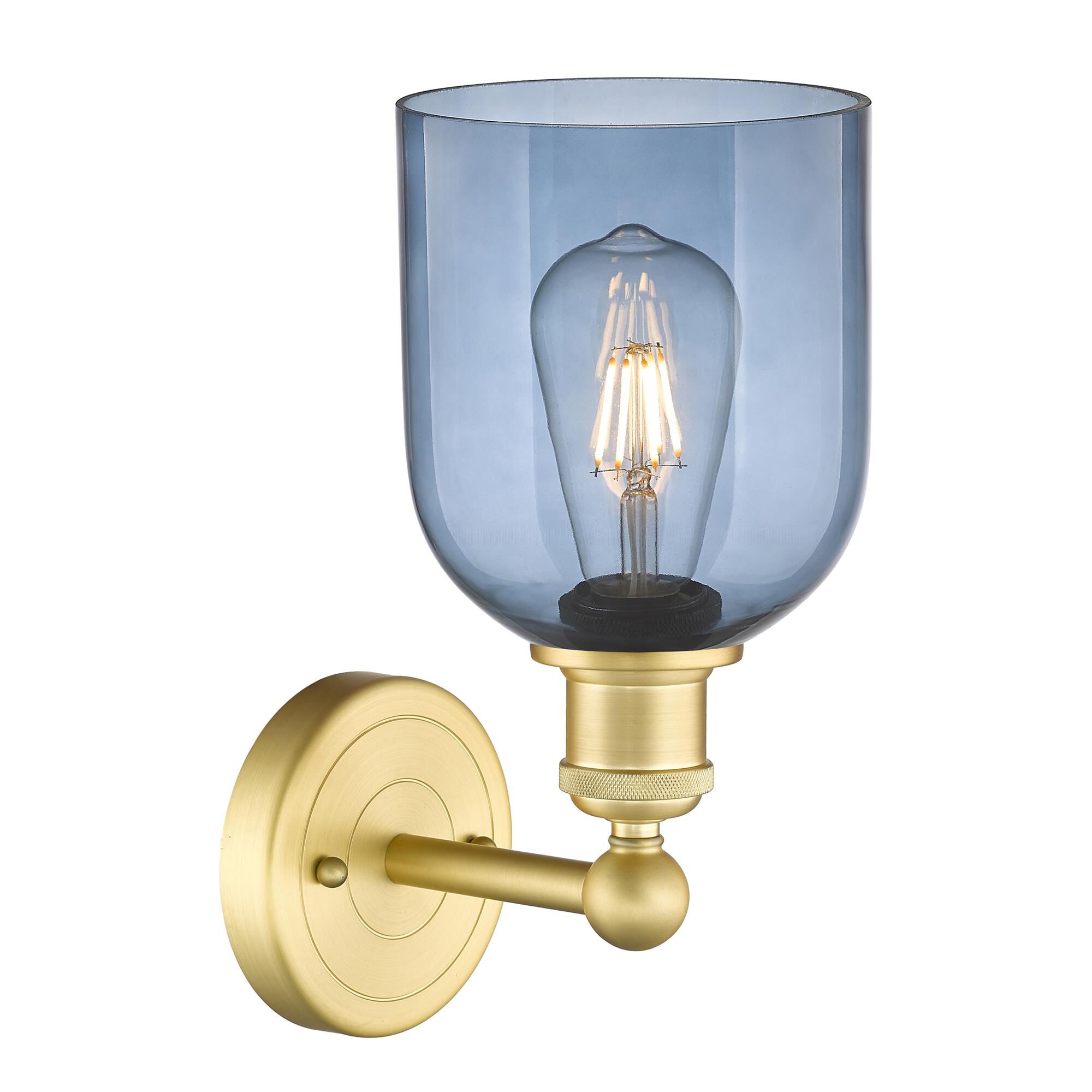Shown in Satin Gold finish and Princess Blue glass