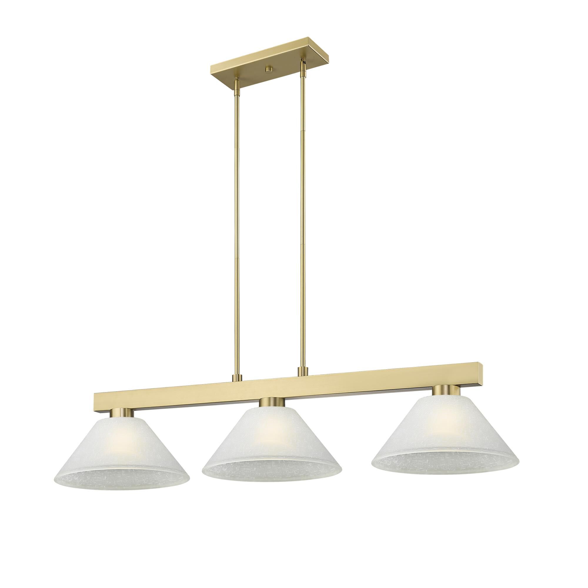 Shown in Modern Gold finish and White Linen glass and White Linen shade