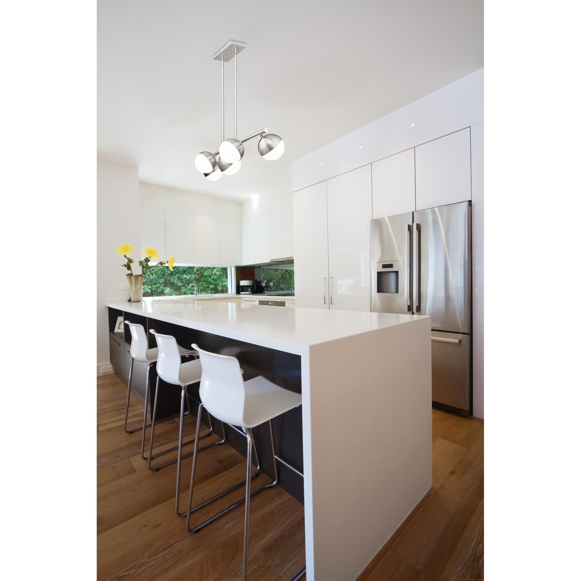 Shown in Brushed Nickel finish and Matte Opal glass and Matte Opal shade