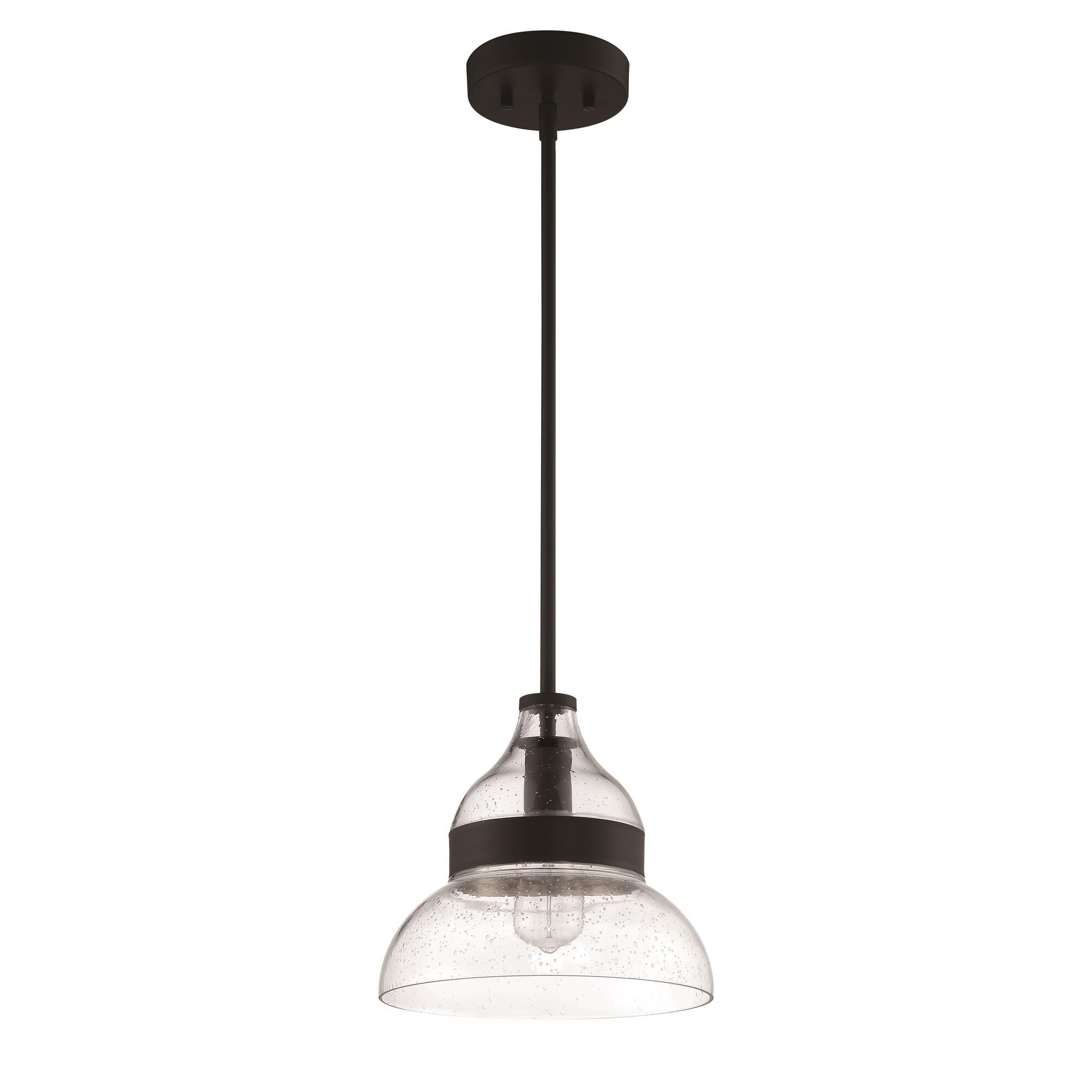 Shown in Flat Black finish and Clear Seeded glass and Glass shade