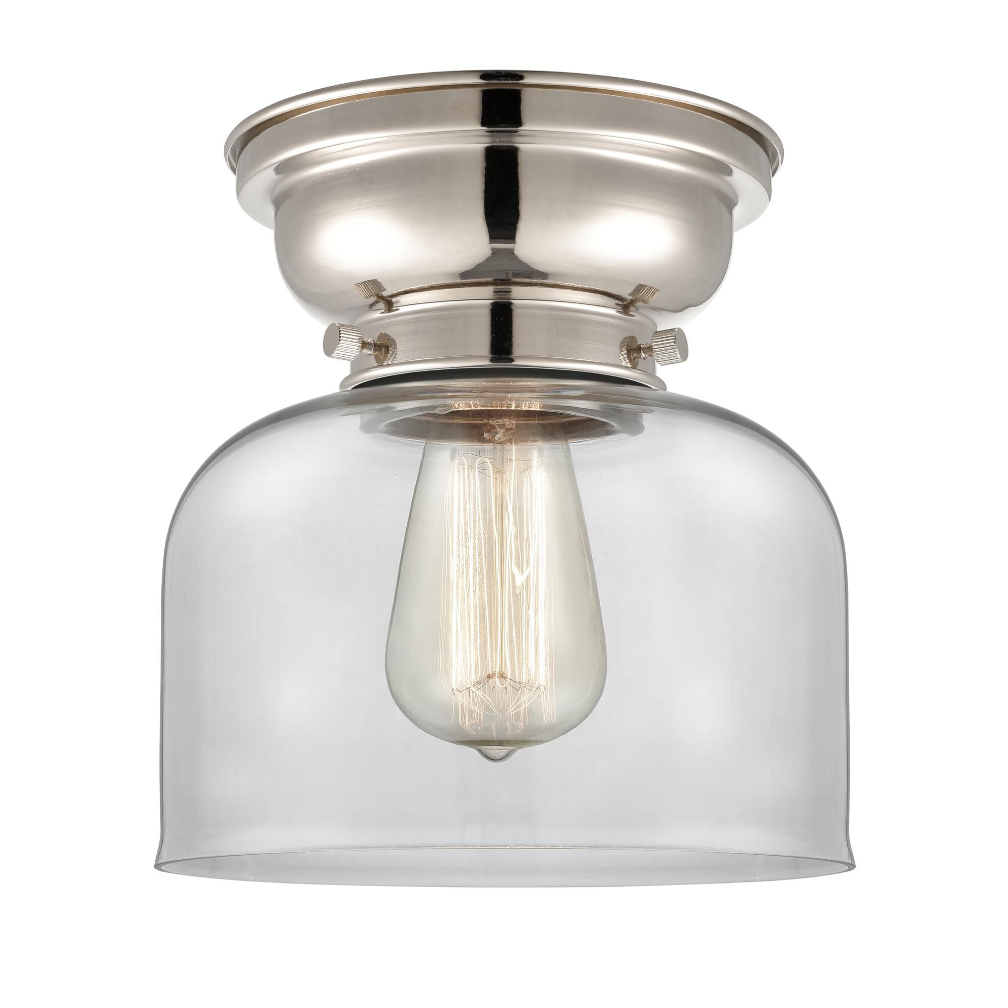 Shown in Polished Nickel finish and Bell glass and Glass shade