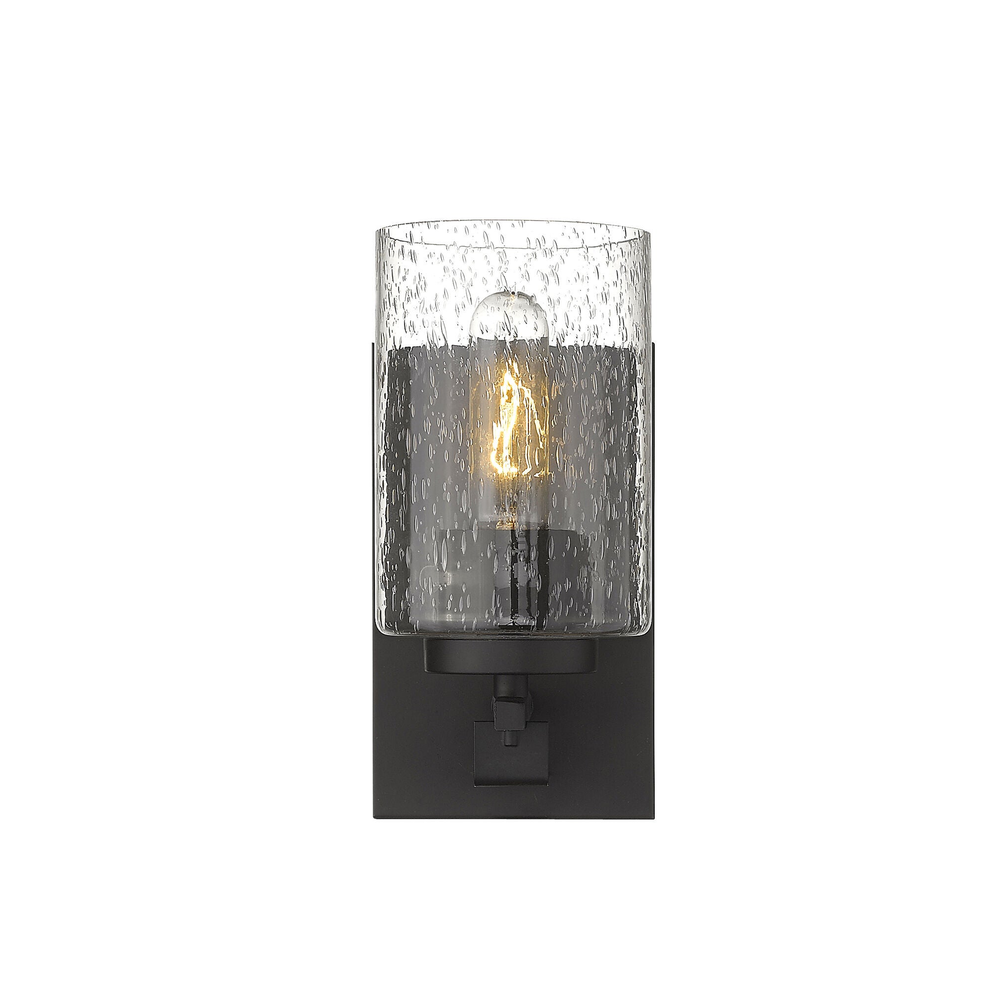 Shown in Oil-Rubbed Bronze finish and Clear glass and Clear, Seeded Cylindrical Glass shade