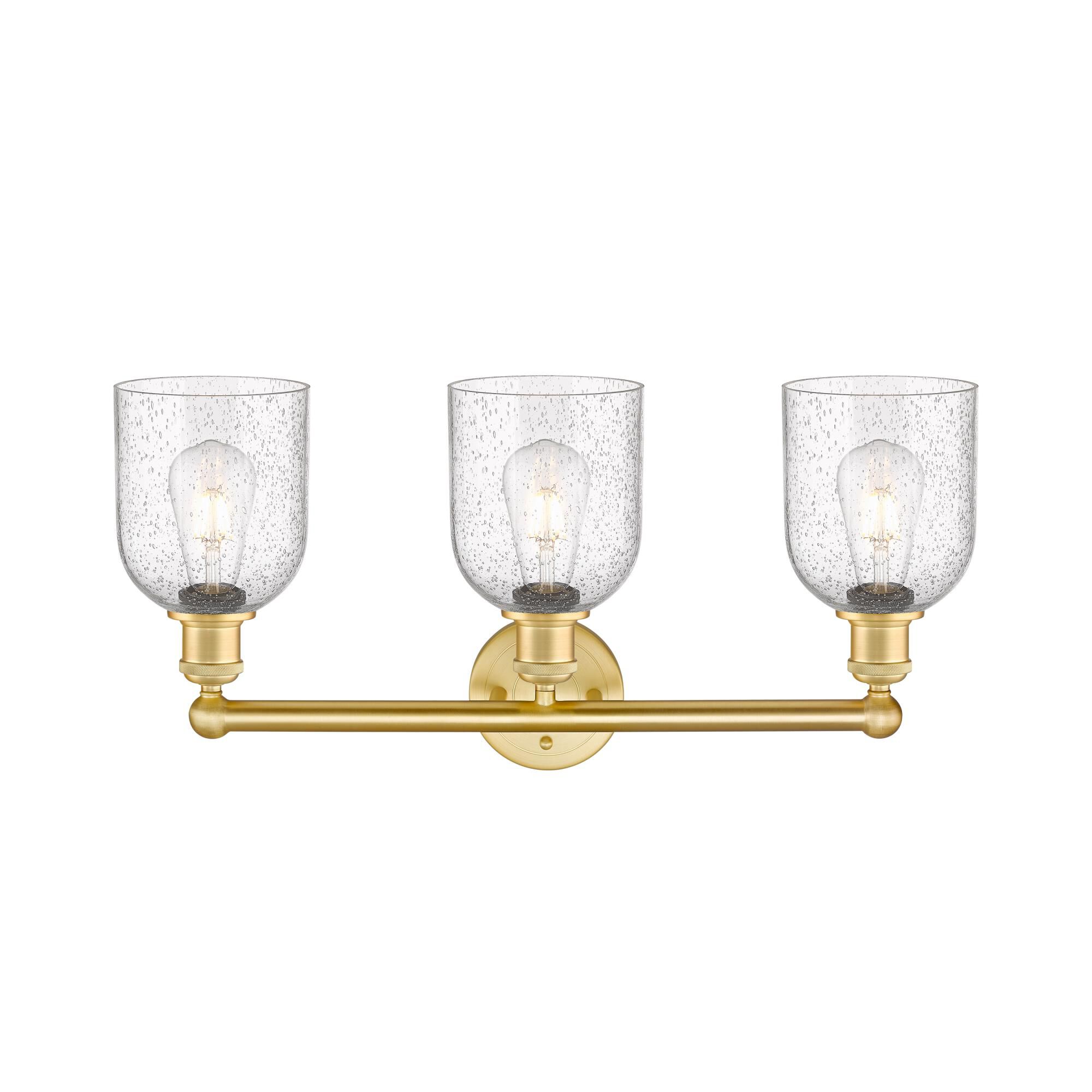 Shown in Satin Gold finish and Seedy glass