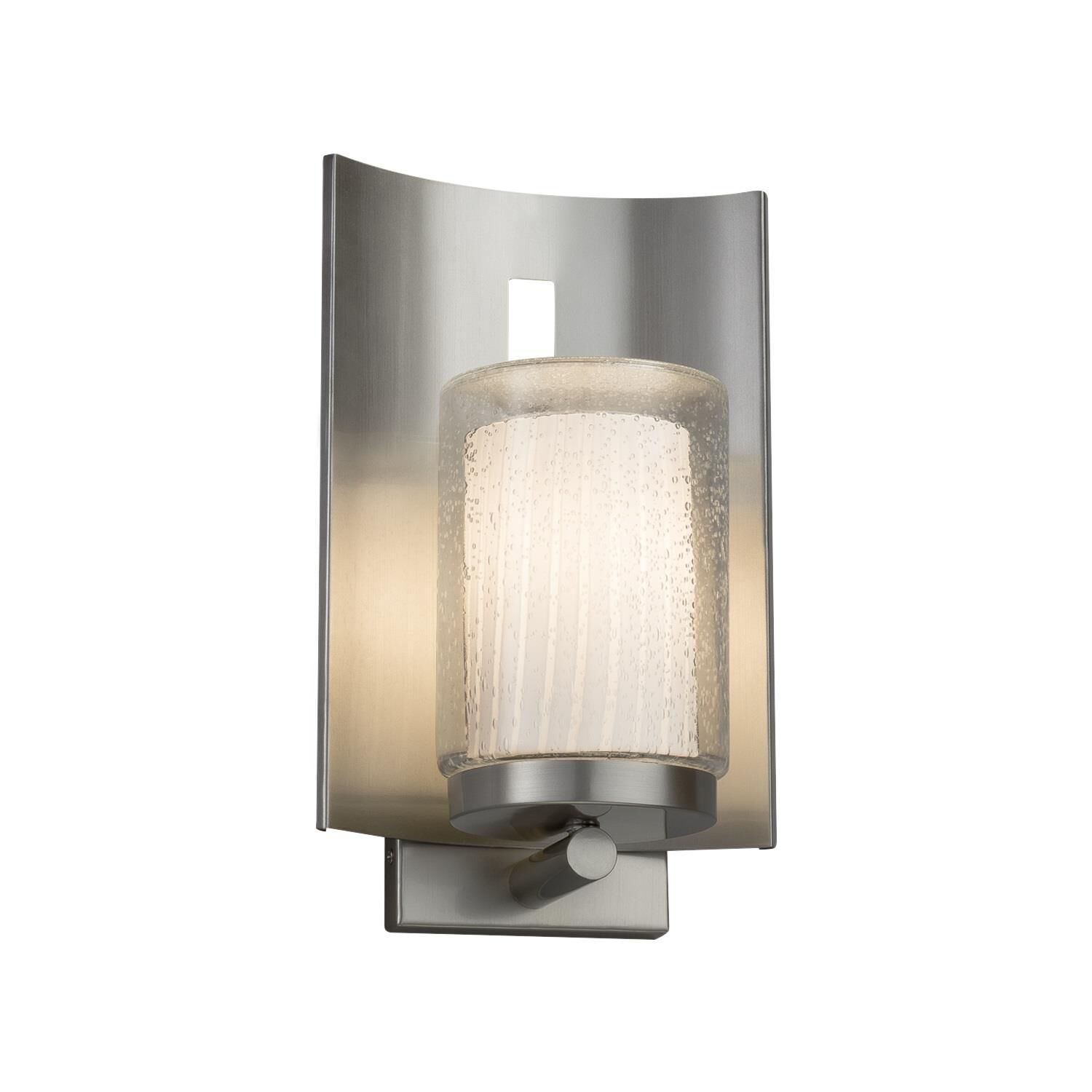 Shown in Brushed Nickel finish and Artisan glass and Ribbon shade