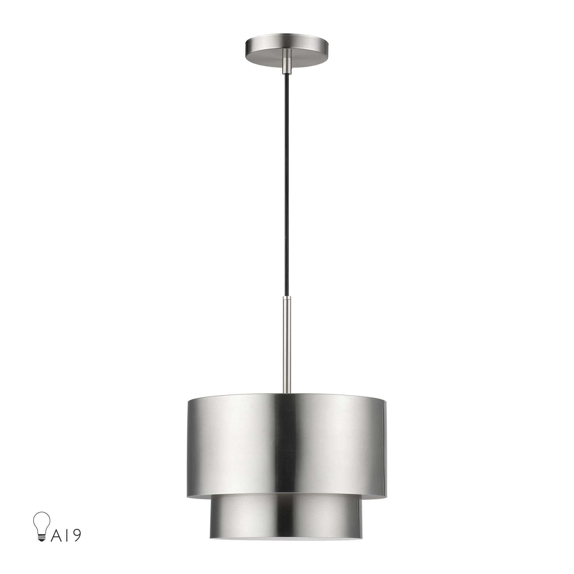 Shown in Brushed Nickel finish and Brushed Nickel Steel with Shiny White Inside shade