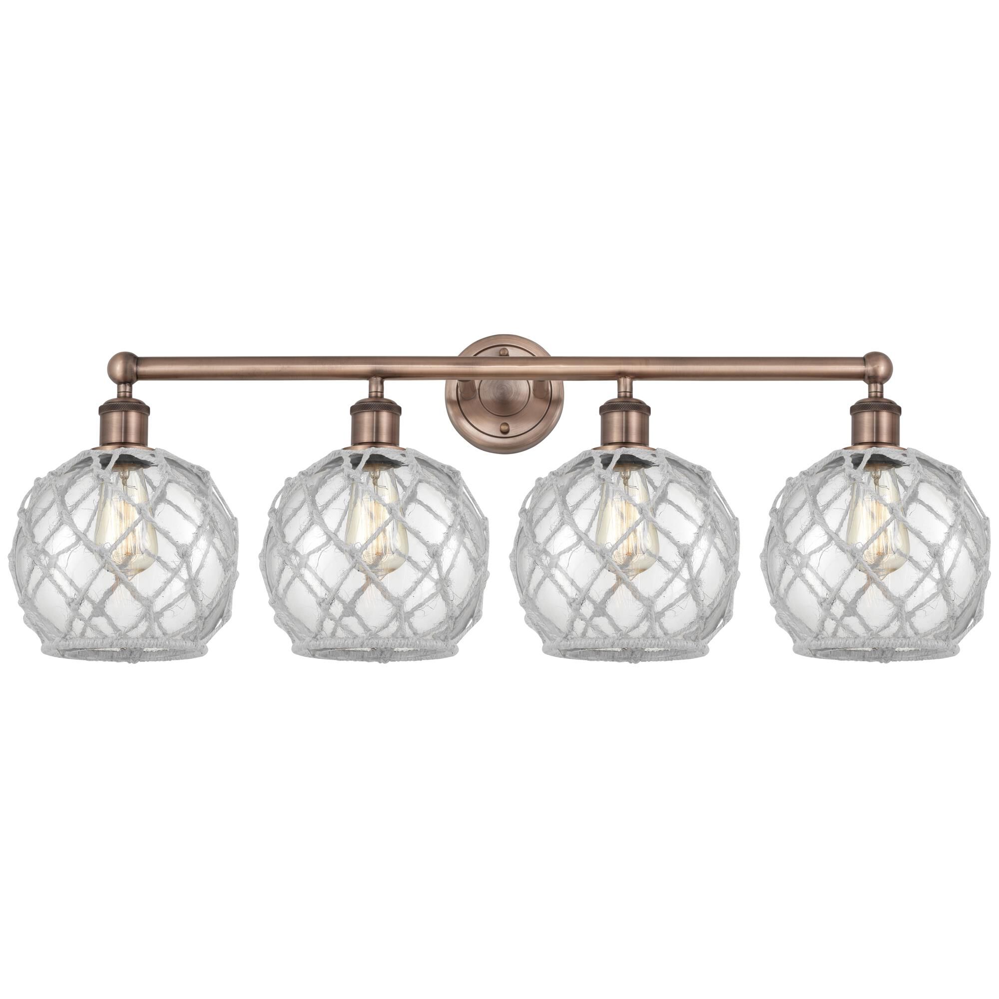 Shown in Antique Copper finish and Clear with White Rope glass