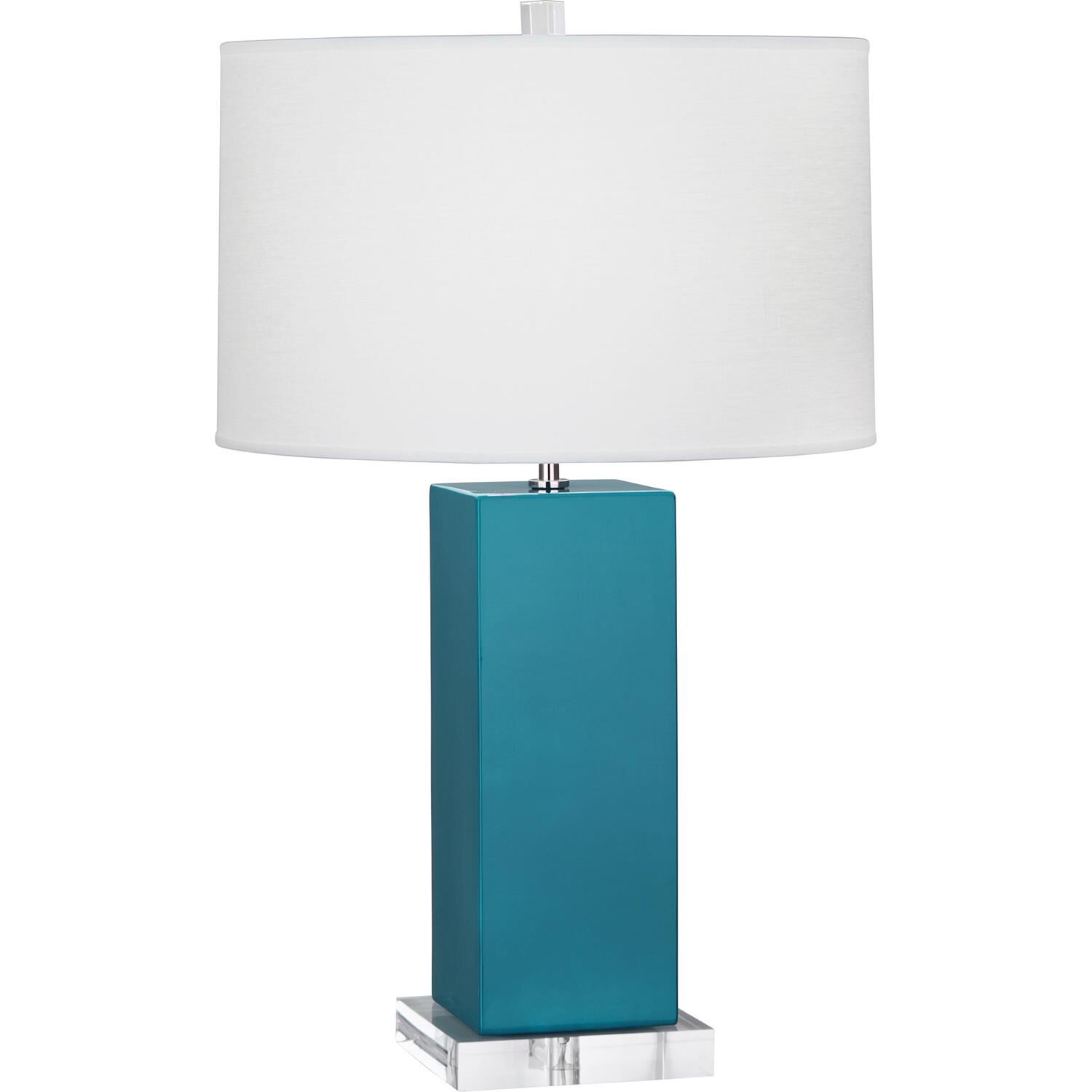Shown in Peacock Glazed Ceramic finish and Oyster Linen shade