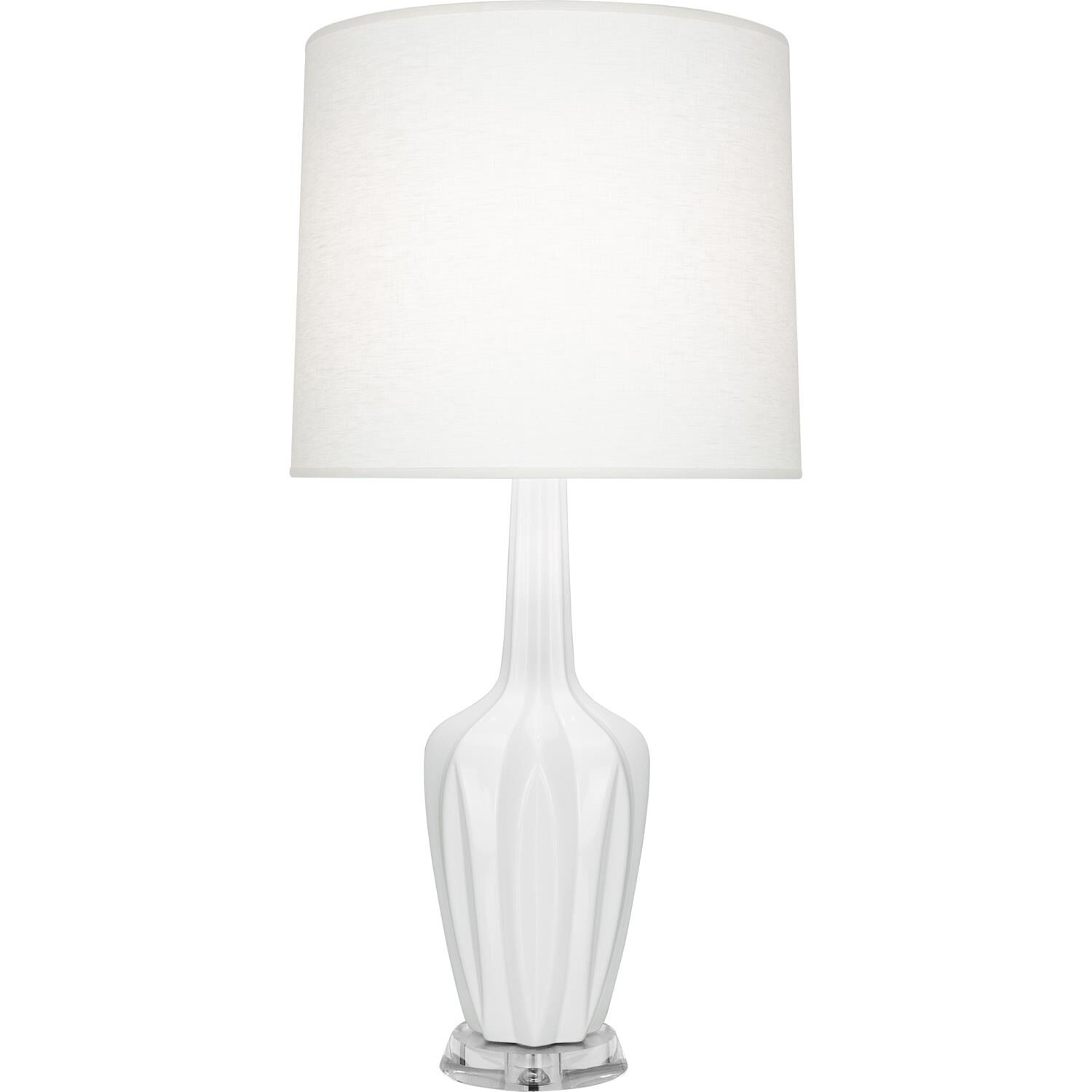 Shown in Lily finish and Off White shade and Polished Nickel with Lucite accent