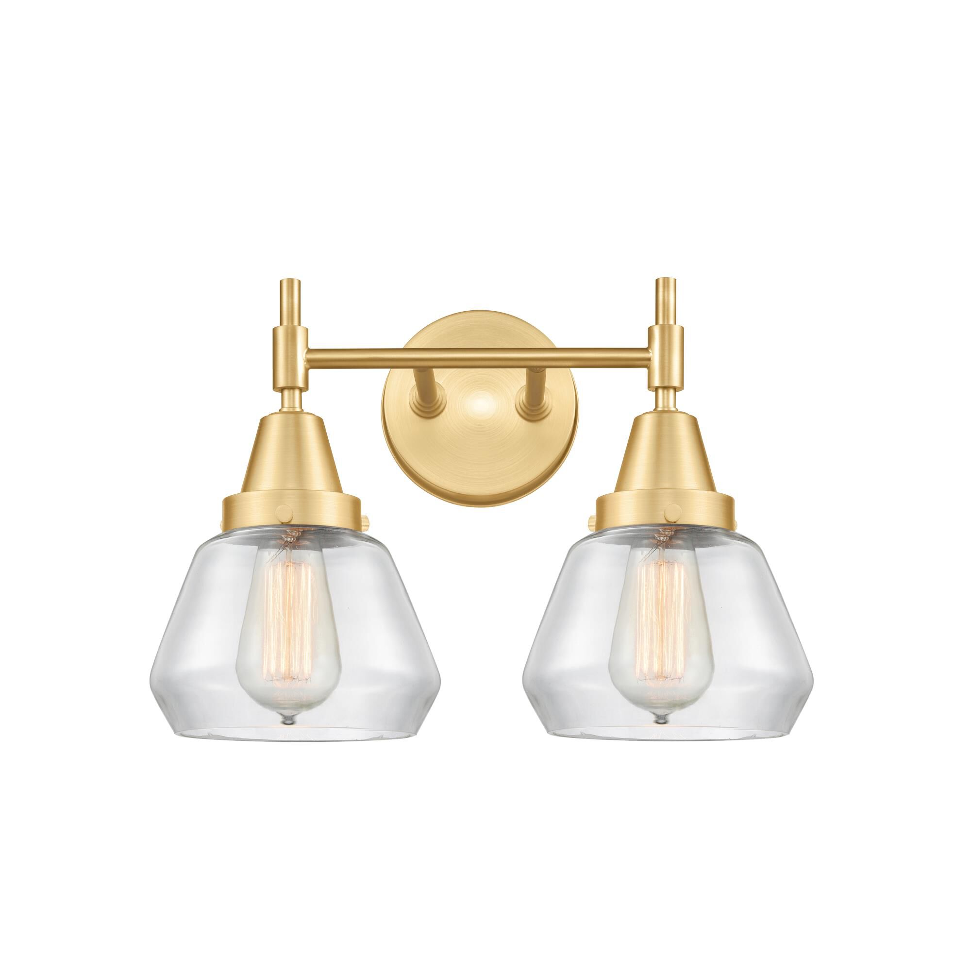 Shown in Satin Gold finish and Clear Fulton glass