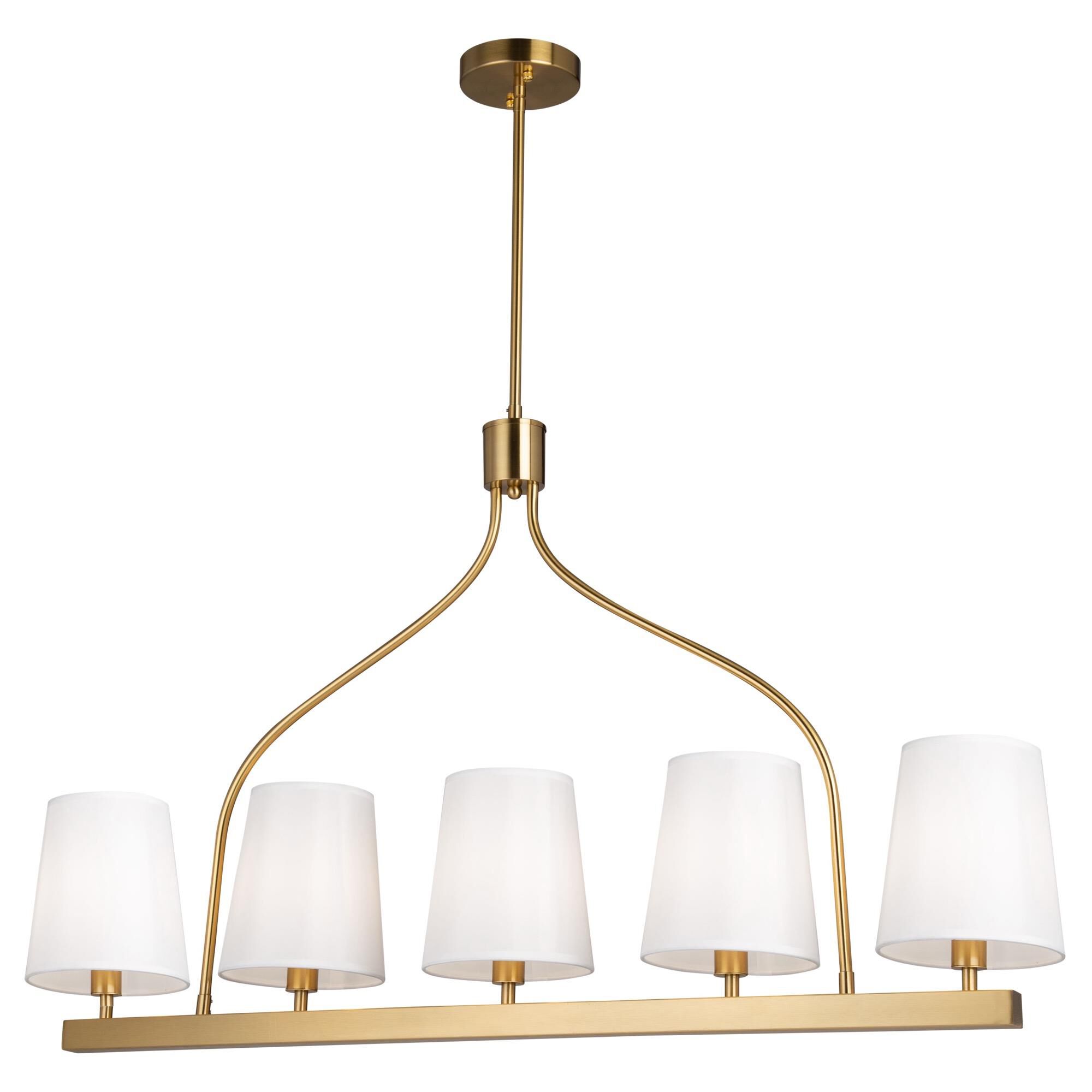 Shown in Brushed Gold finish and White Linen shade