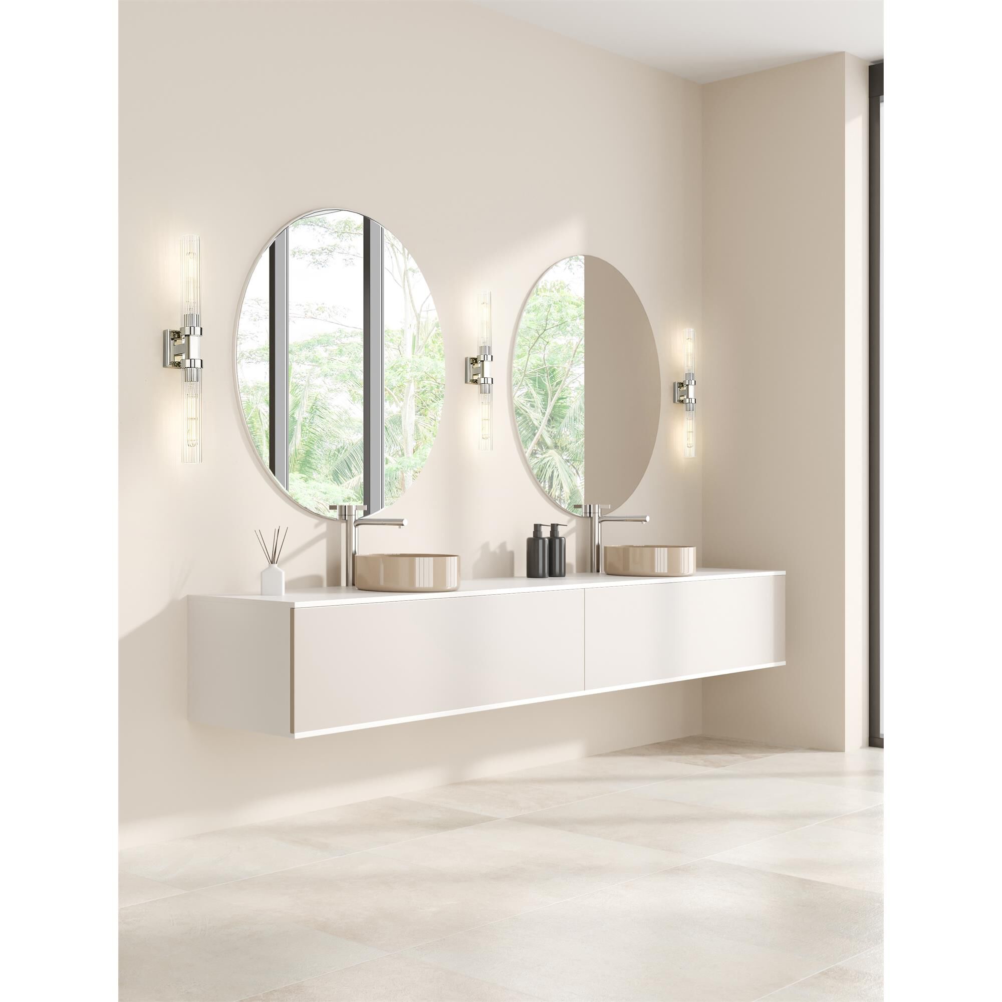 Shown in Polished Nickel finish and Clear Ribbed glass and Clear Ribbed shade