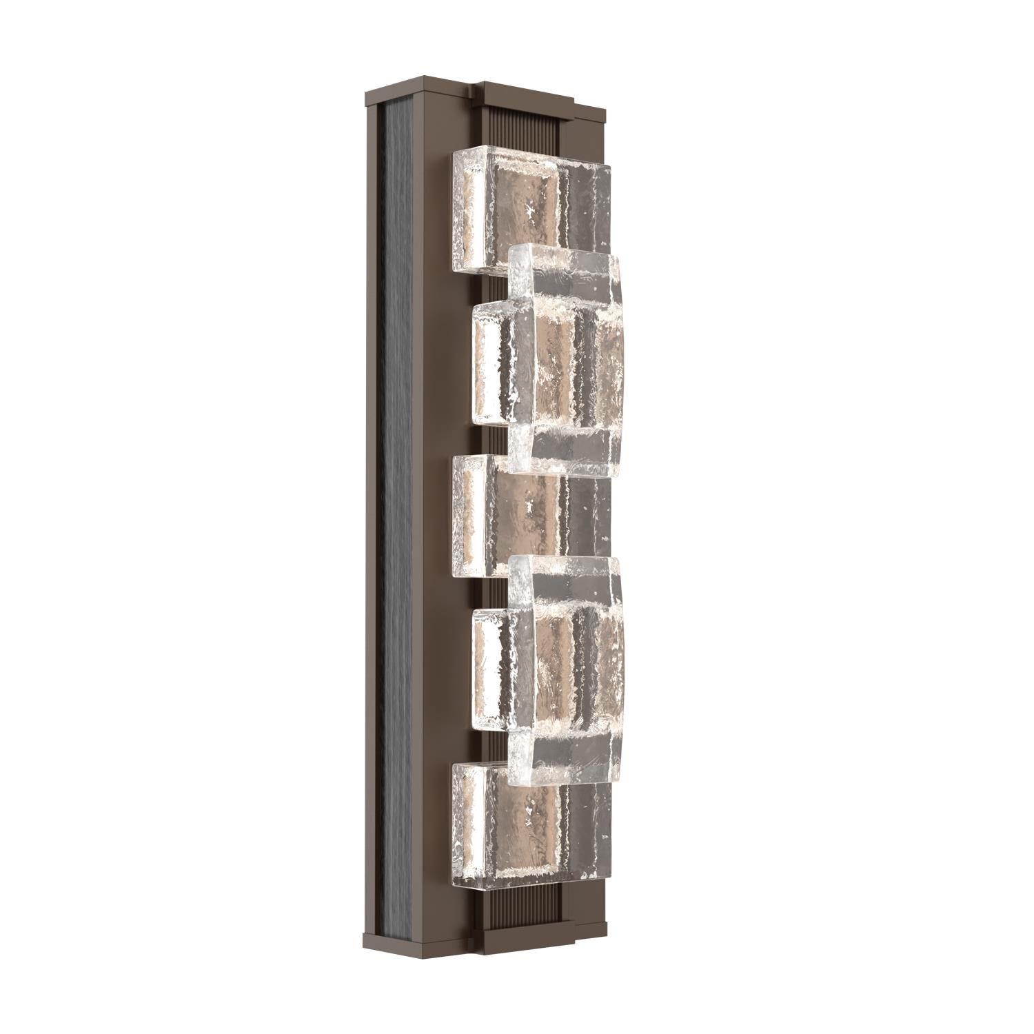 Shown in Flat Bronze finish and Rough Seedy glass and Dark Oak accent