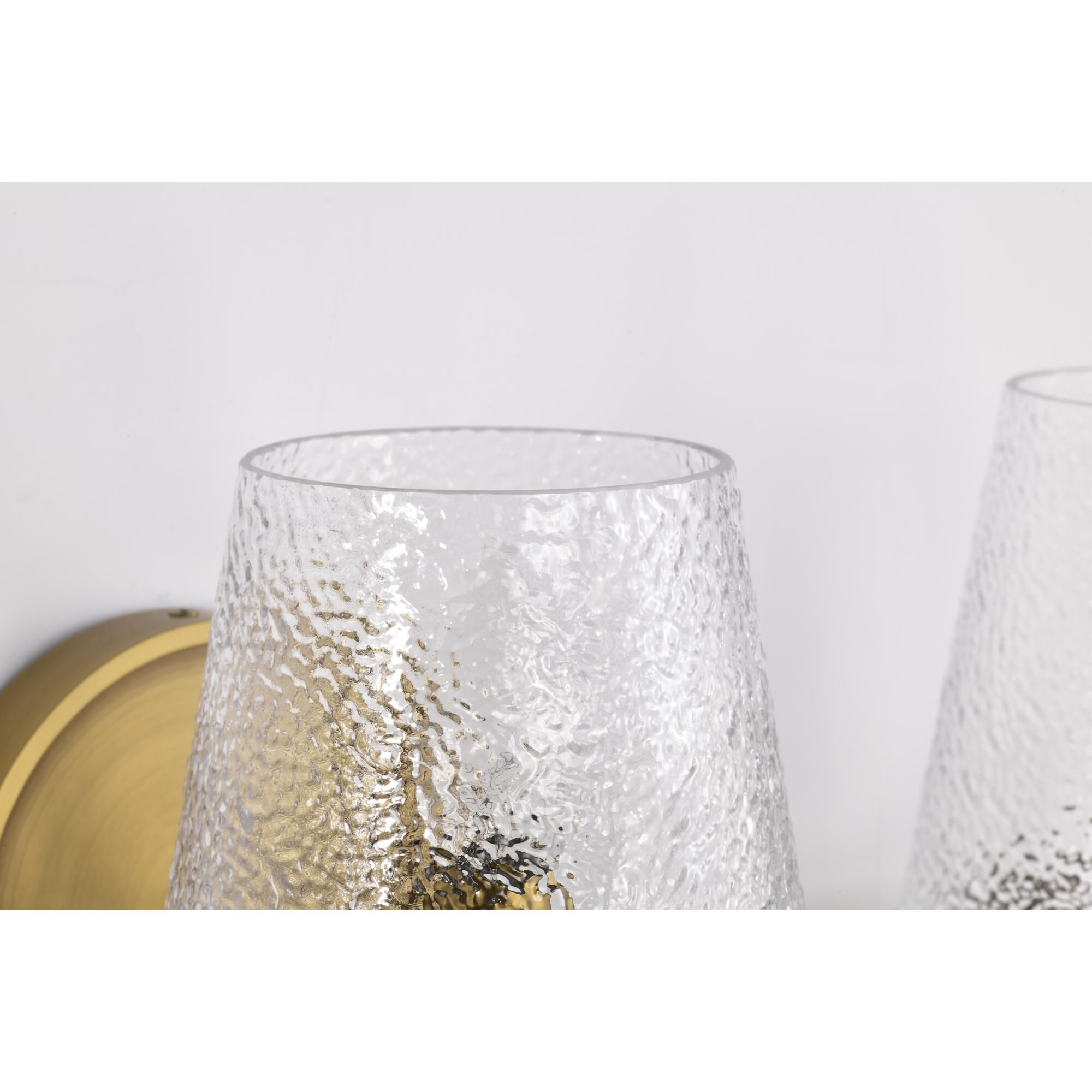 Shown in Vintage Brass finish and Hammered glass