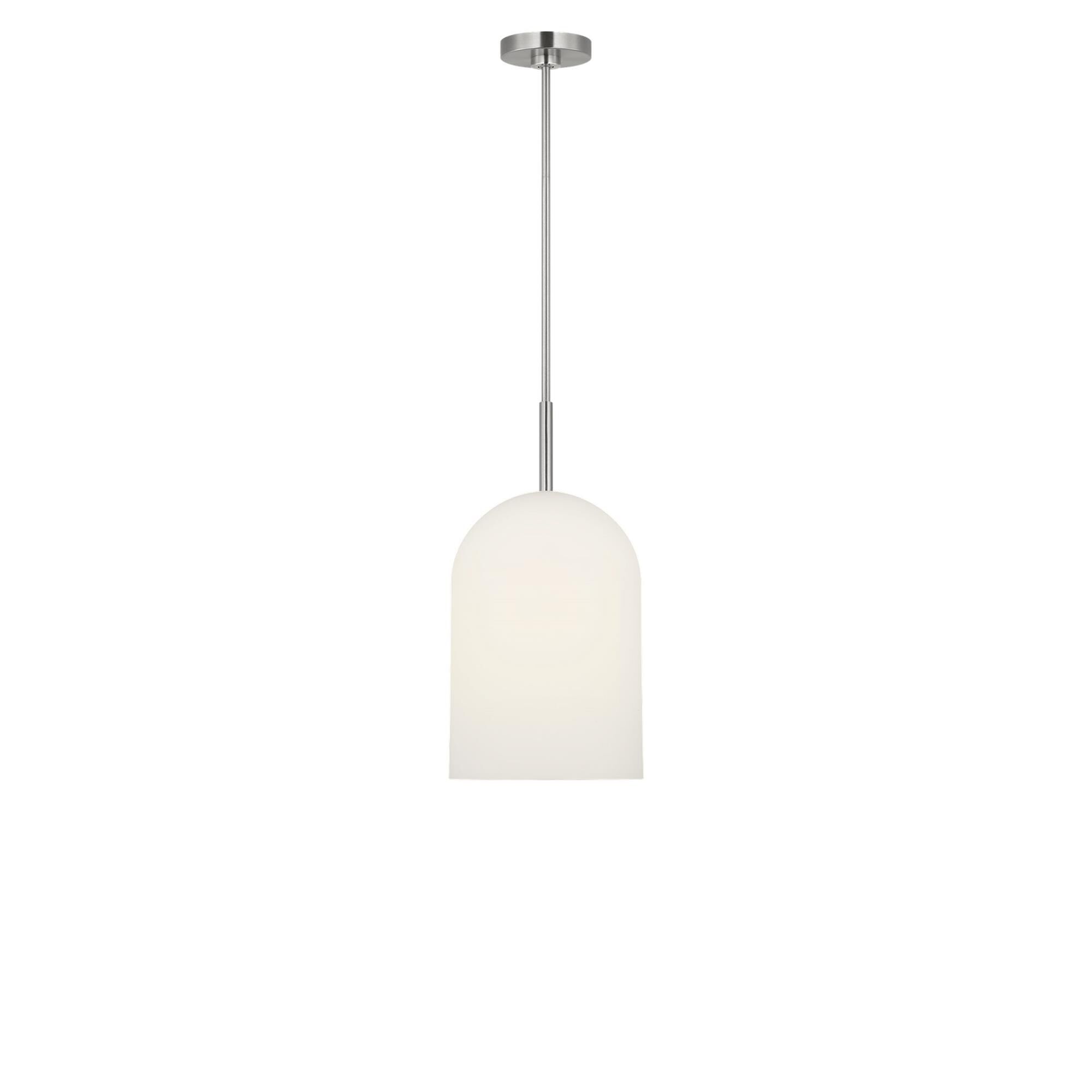 Shown in Brushed Nickel finish and Etched White glass