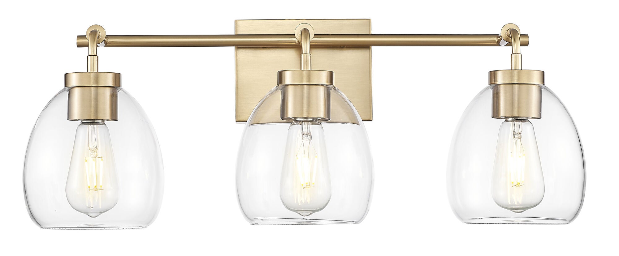 Shown in Brass finish and Clear Glass Globes shade