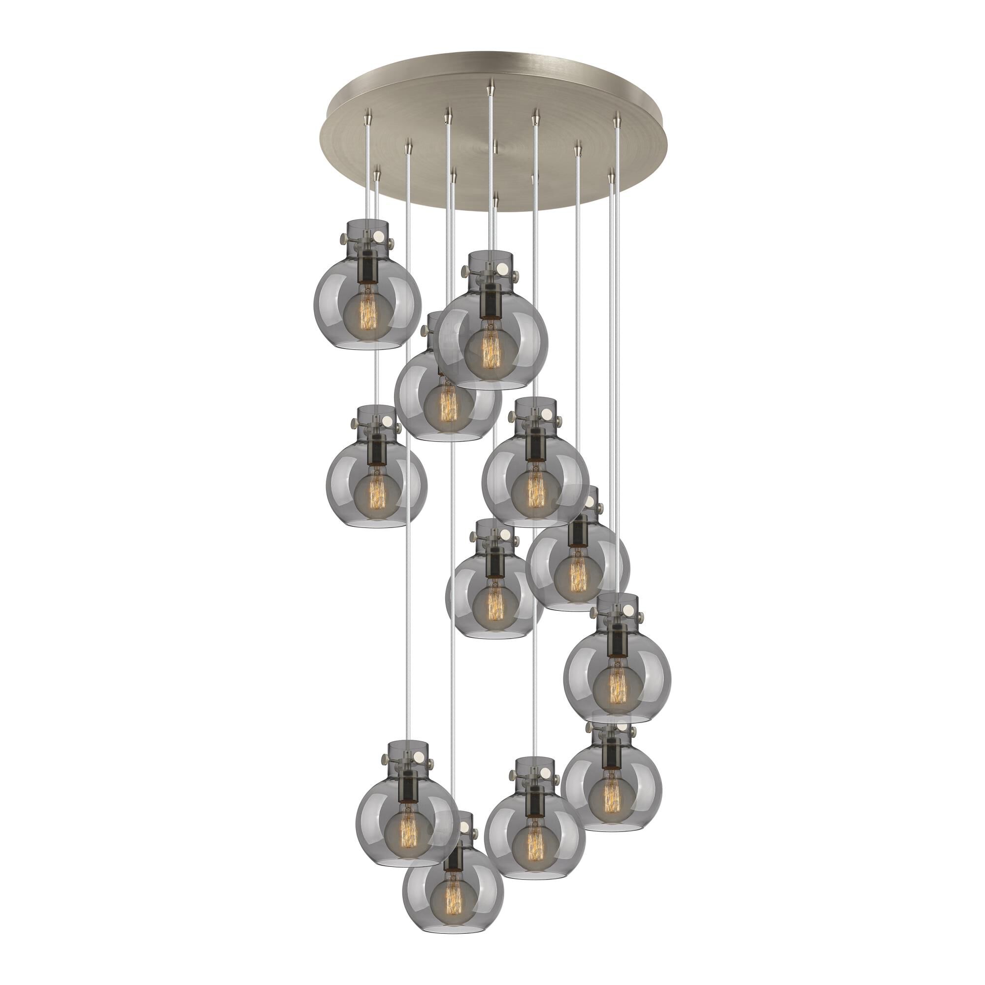 Shown in Brushed Satin Nickel finish and Light Smoke glass and Light Smoke Glass shade