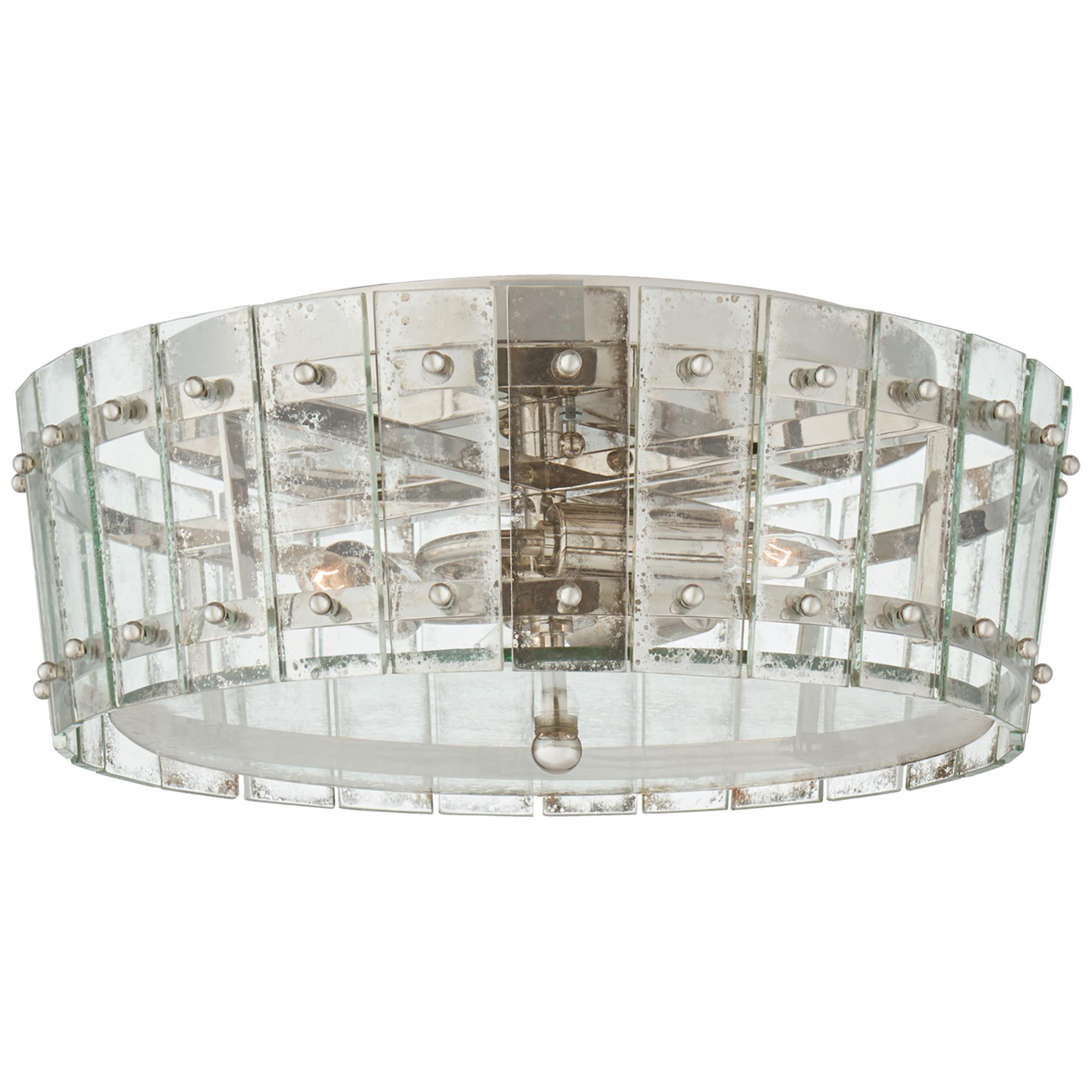 Shown in Polished Nickel finish and Antique Mirror glass and Antique Mirror shade