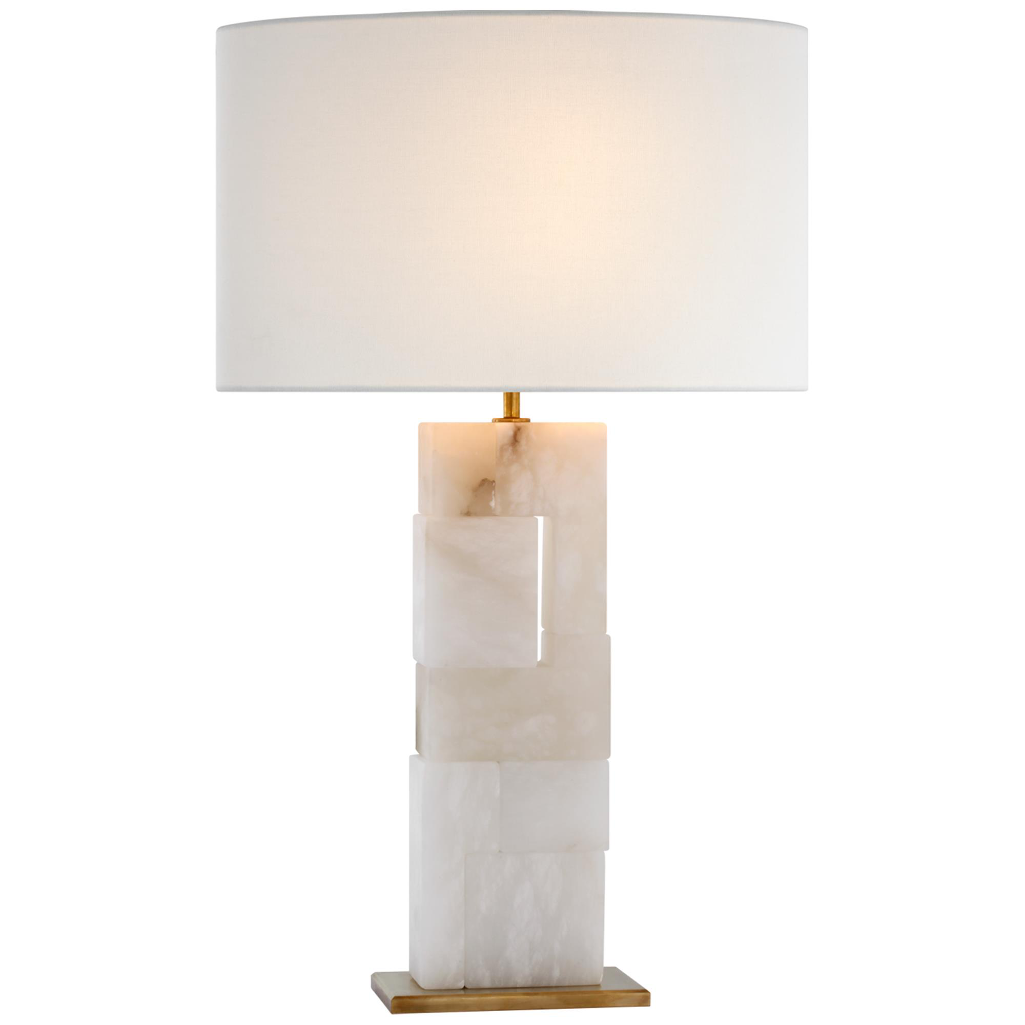 Shown in Alabaster and Hand-Rubbed Antique Brass finish and Linen shade