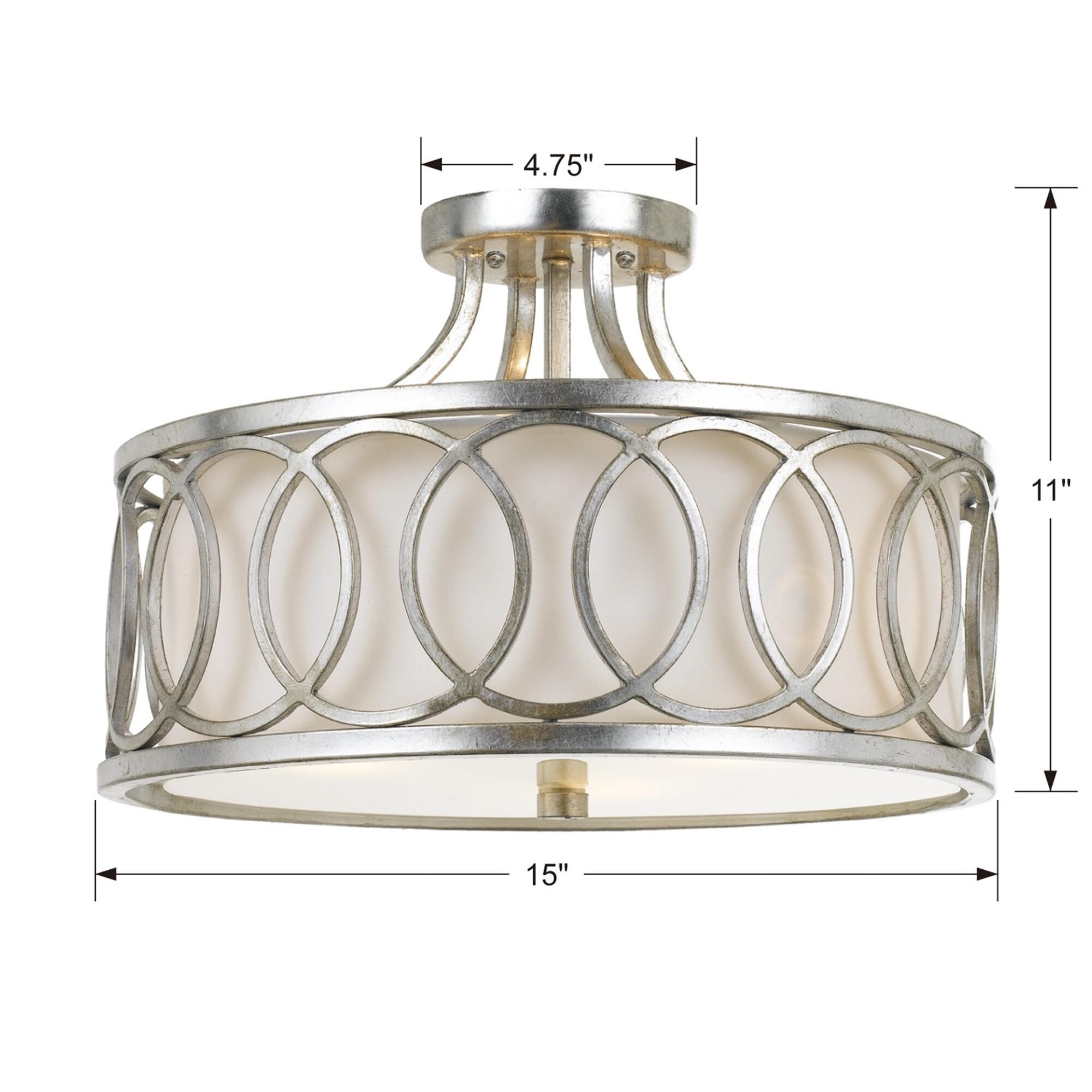 Shown in Antique Silver finish and Silk glass and White shade